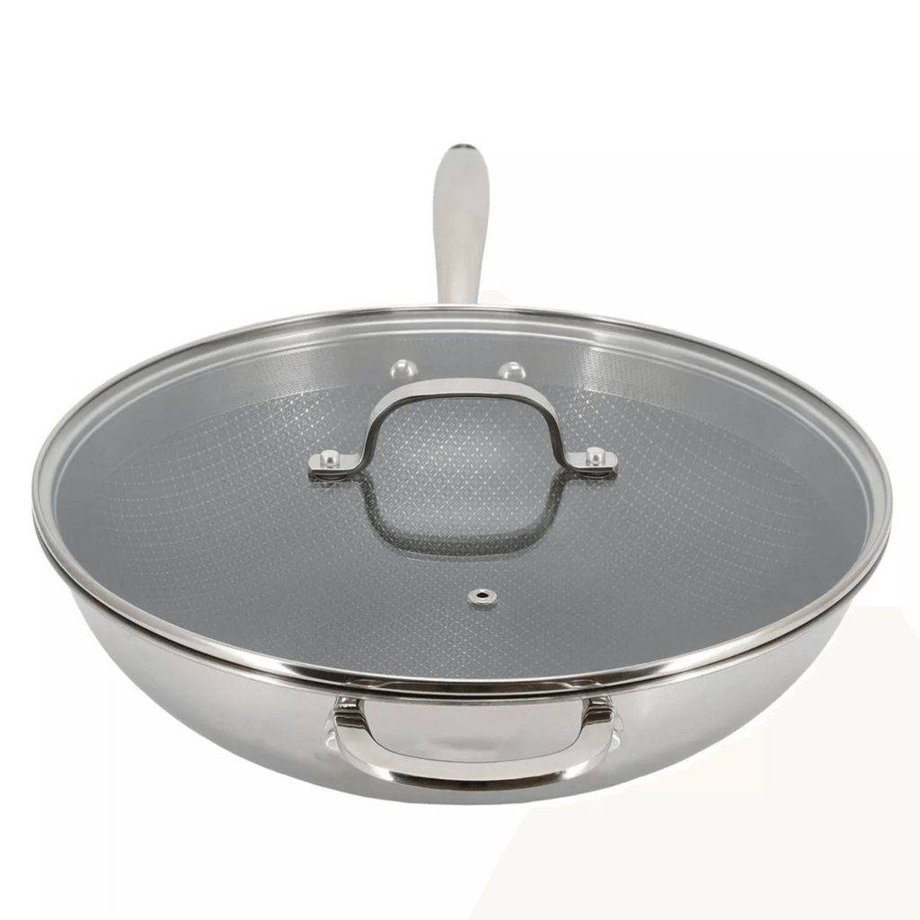 Better Chef 12.5-Inch 3-Ply Stainless Steel Nonstick Wok with Lid