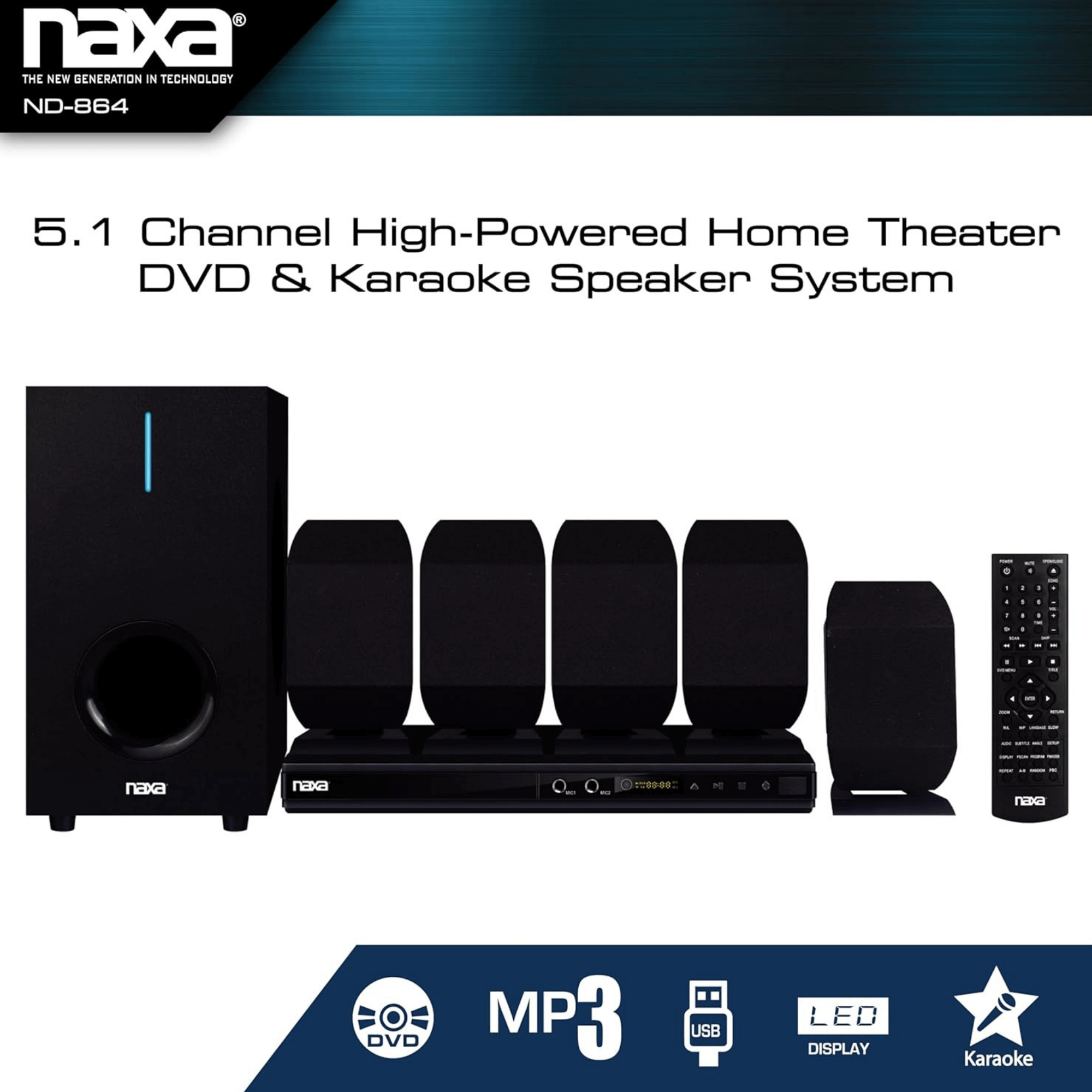 Naxa 5.1 Channel Home Theater DVD & Karaoke Speaker System - Refurbished