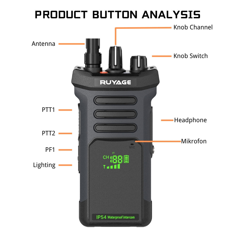 RUYAGE RT10 20W UHF Long-Range Analog Walkie Talkie