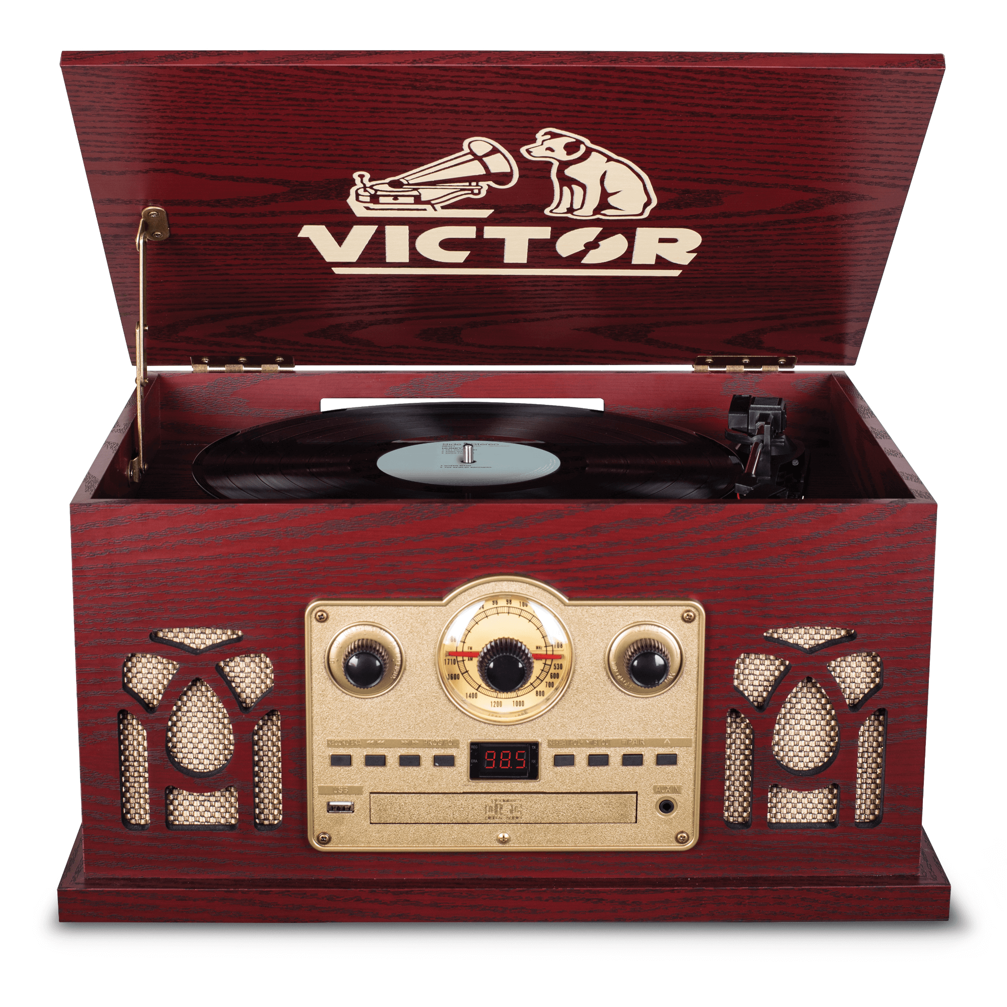 Victor Belmont 8-in-1 Wood Music Center Cherry - Refurbished