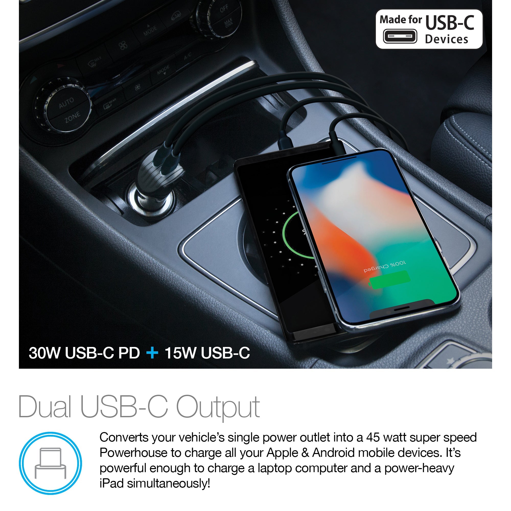 Naztech Turbo 30W USB-C PD + USB-C Car Charger