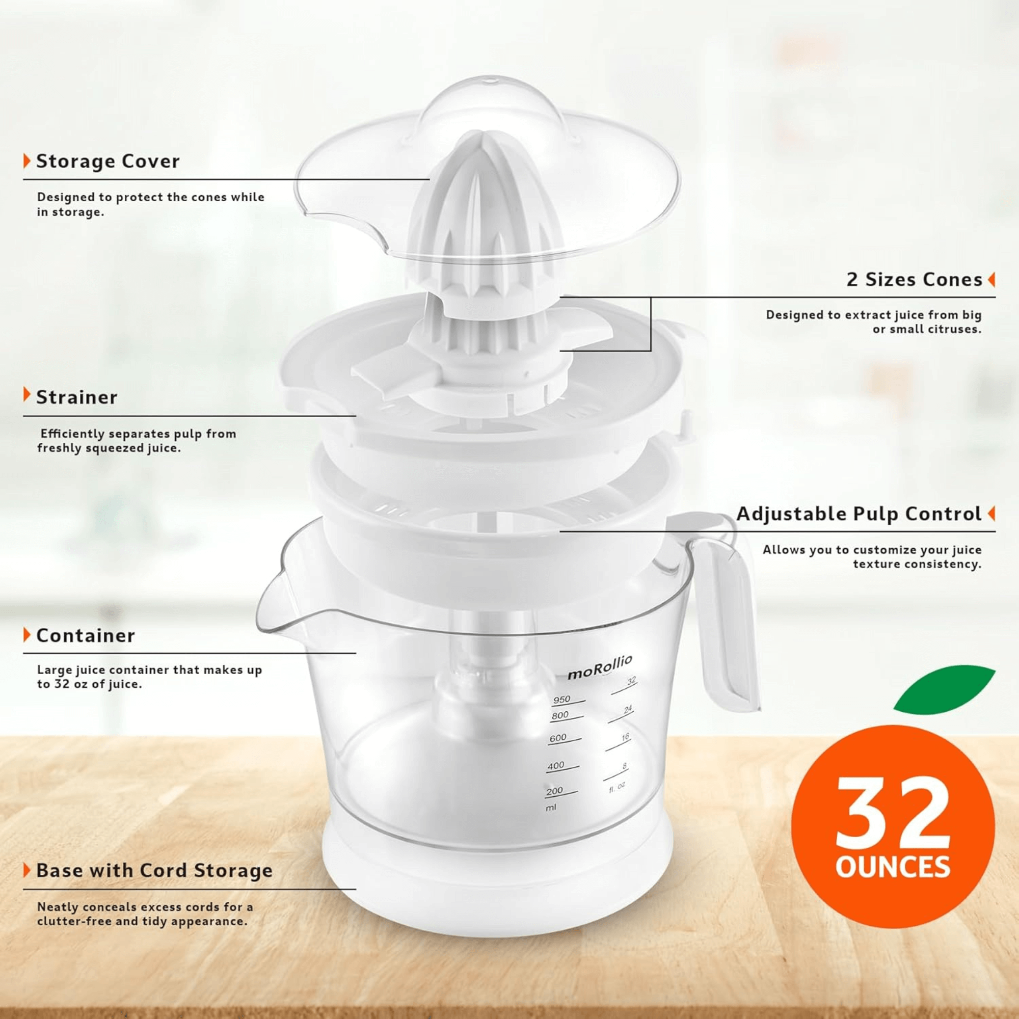 moRollio Compact 32oz Electric Citrus Juicer