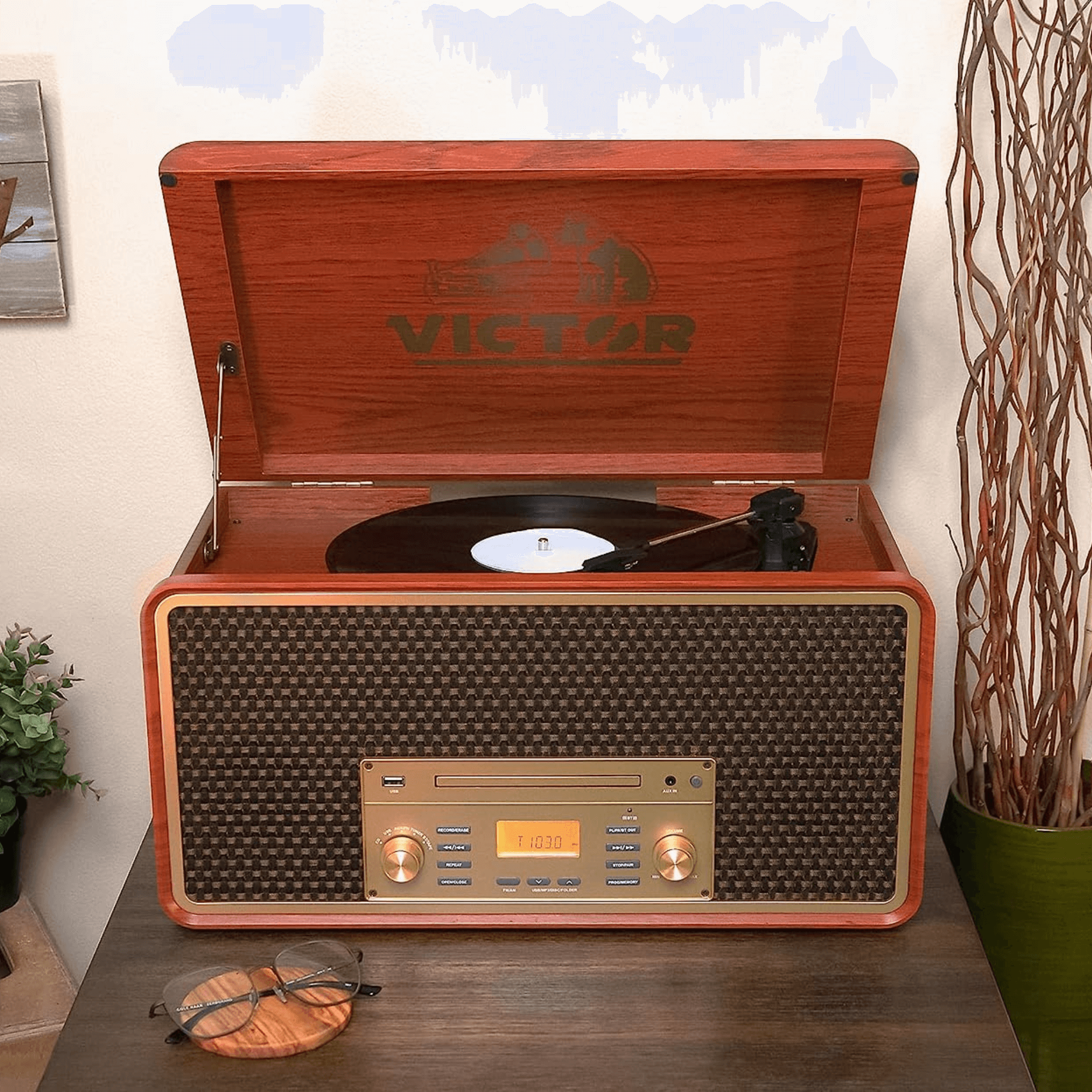 Victor Monument 8-in-1 Wood Music Center Mahogany - Refurbished