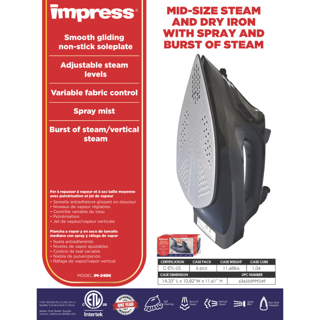 Impress Mid-Size Steam and Dry Iron with Spray/Burst
