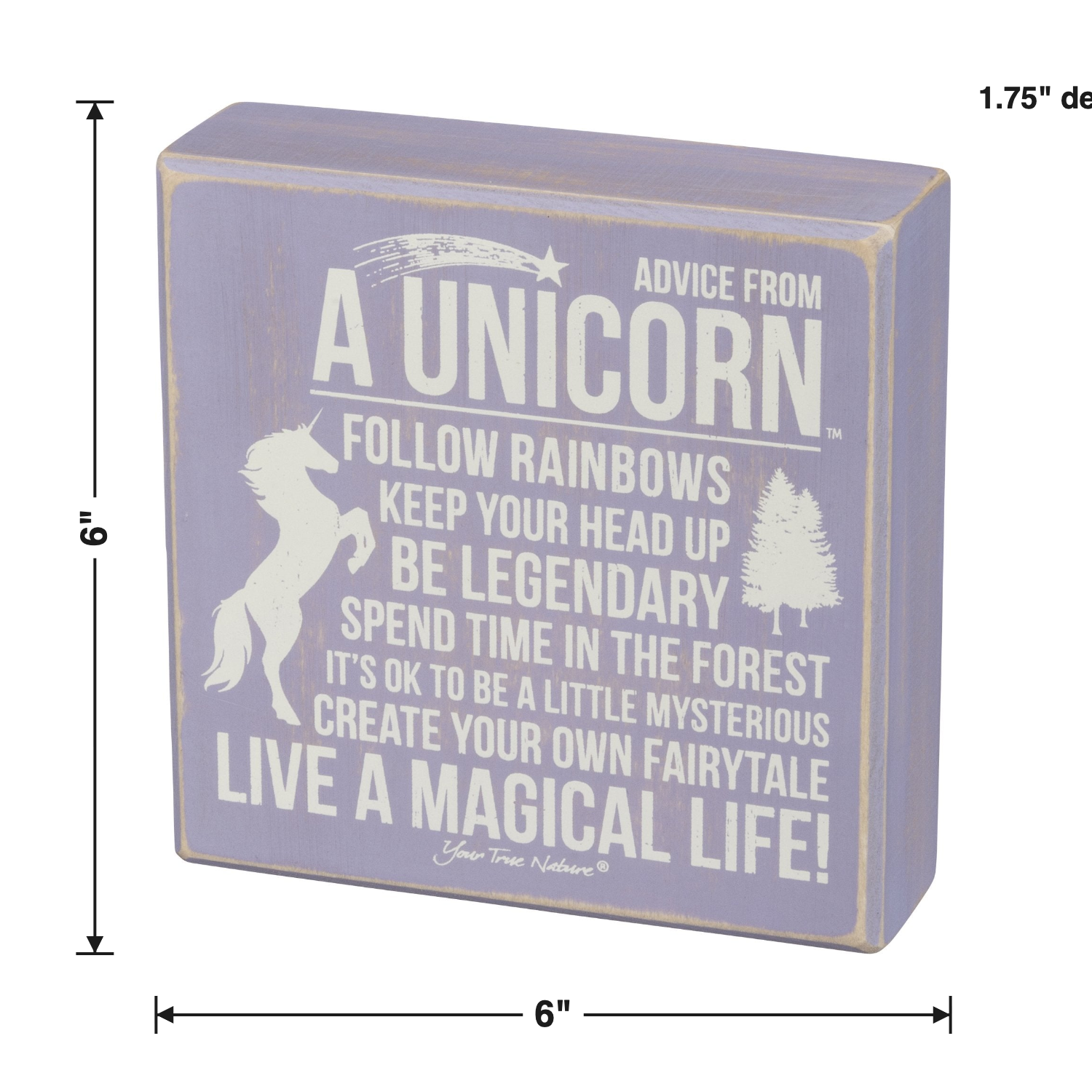 Advice From Unicorn Wooden Box Sign | Purple with White Lettering 6" x 6"