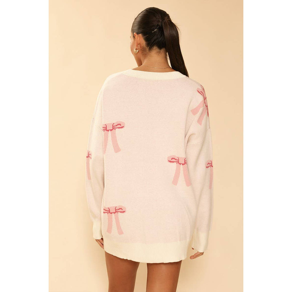 All Over Coquette Bow Knit Cardigan in Blue or Pink [Size Options: SM-XL]
