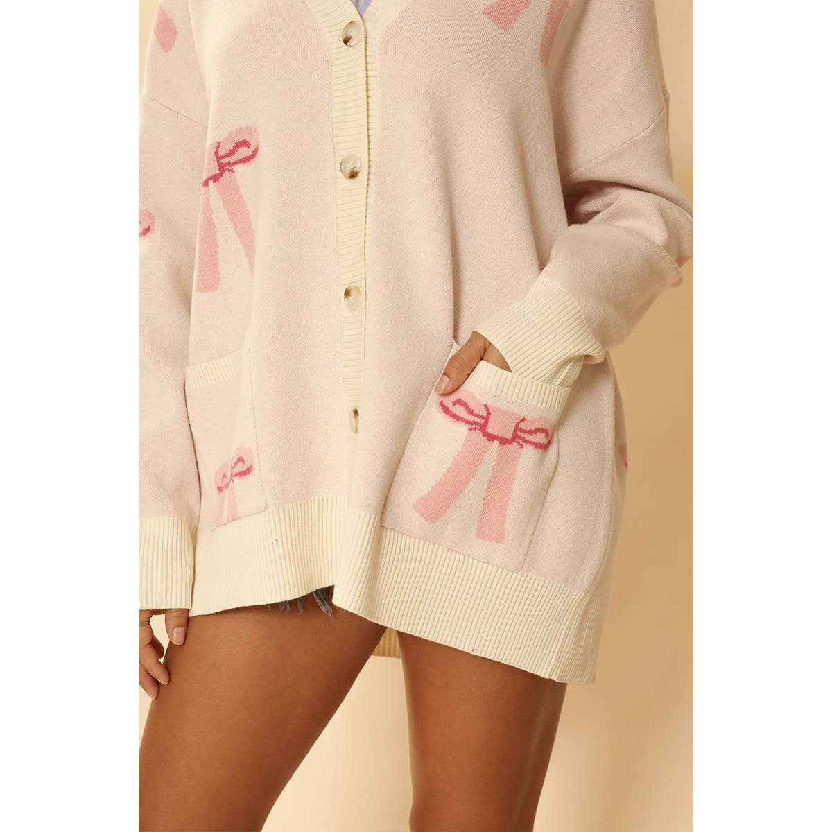 All Over Coquette Bow Knit Cardigan in Blue or Pink [Size Options: SM-XL]