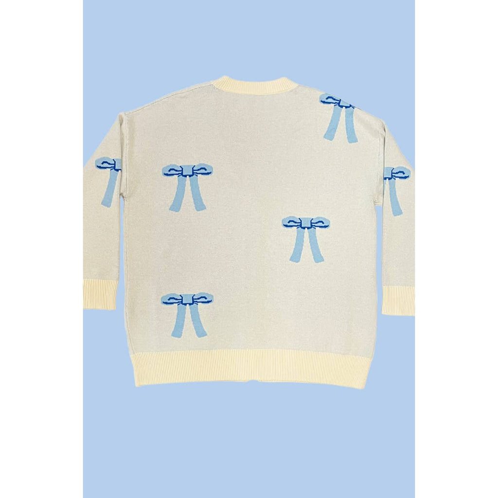 All Over Coquette Bow Knit Cardigan in Blue or Pink [Size Options: SM-XL]