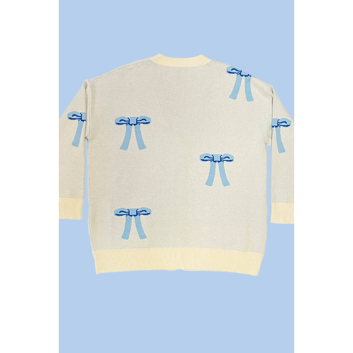 All Over Coquette Bow Knit Cardigan in Blue or Pink [Size Options: SM-XL]