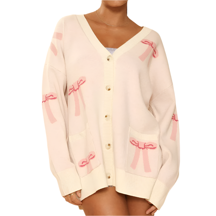 All Over Coquette Bow Knit Cardigan in Blue or Pink [Size Options: SM-XL]