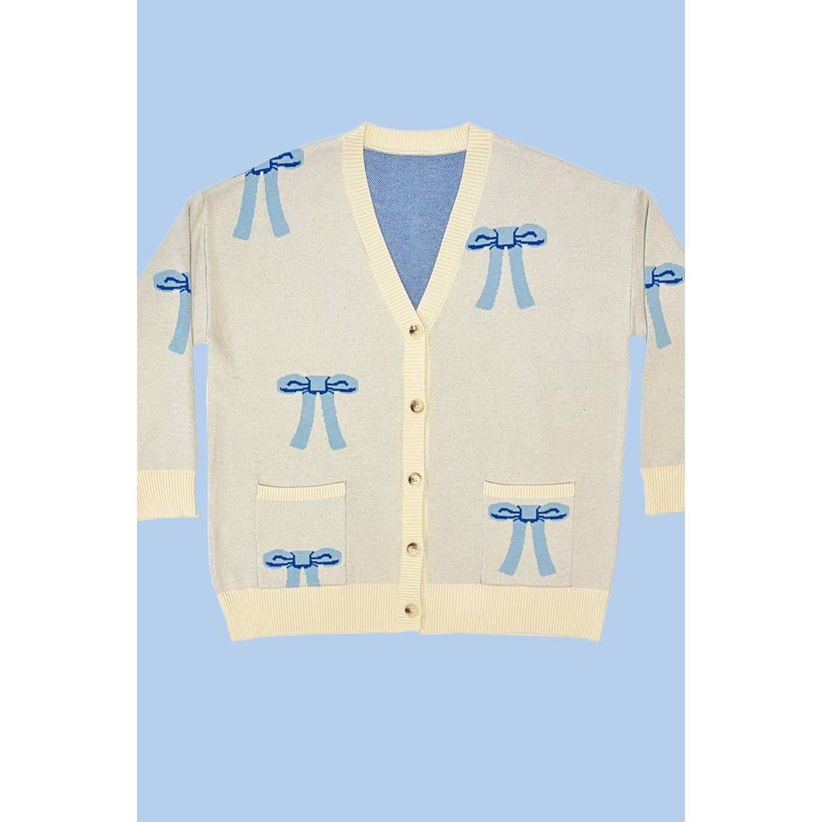 All Over Coquette Bow Knit Cardigan in Blue or Pink [Size Options: SM-XL]