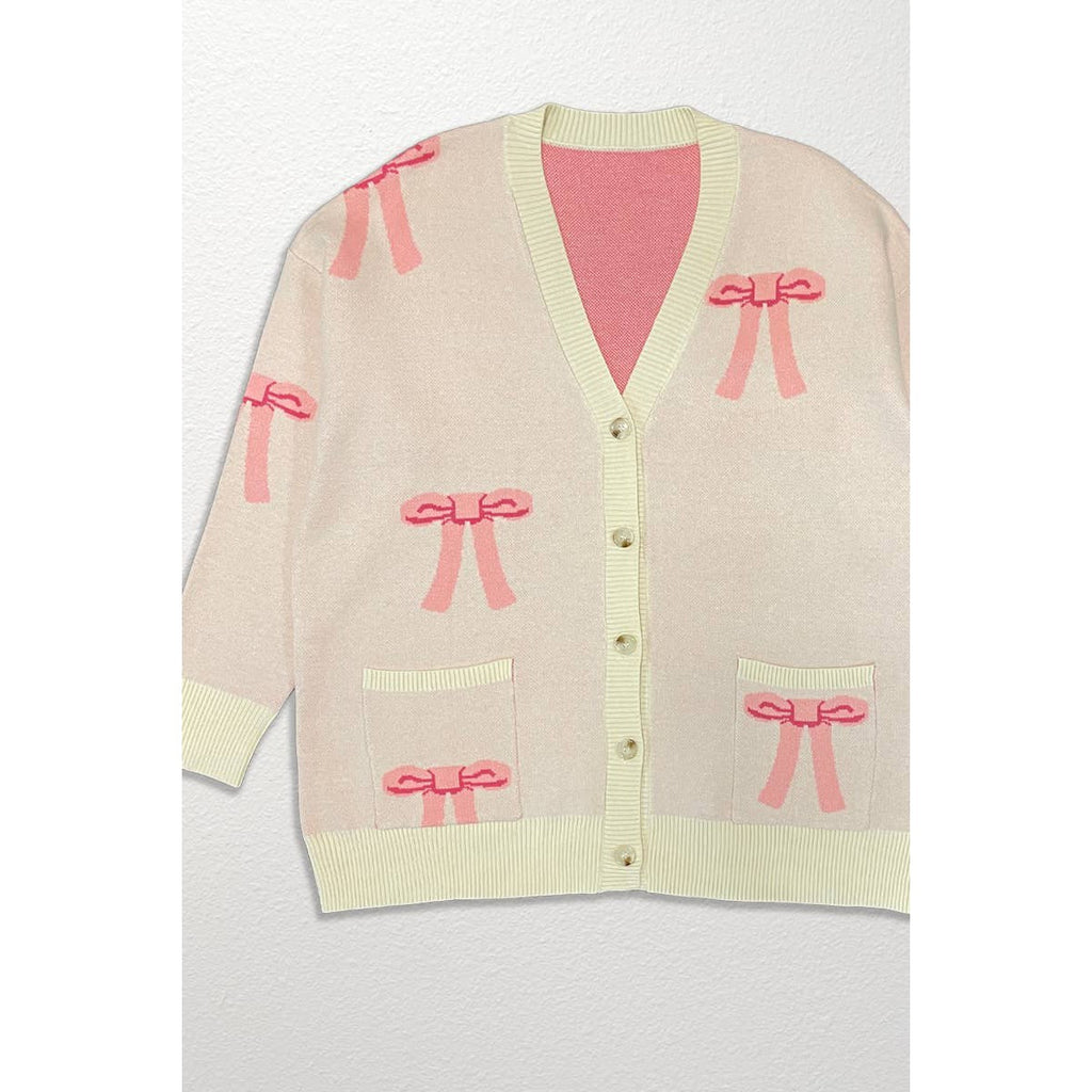 All Over Coquette Bow Knit Cardigan in Blue or Pink [Size Options: SM-XL]