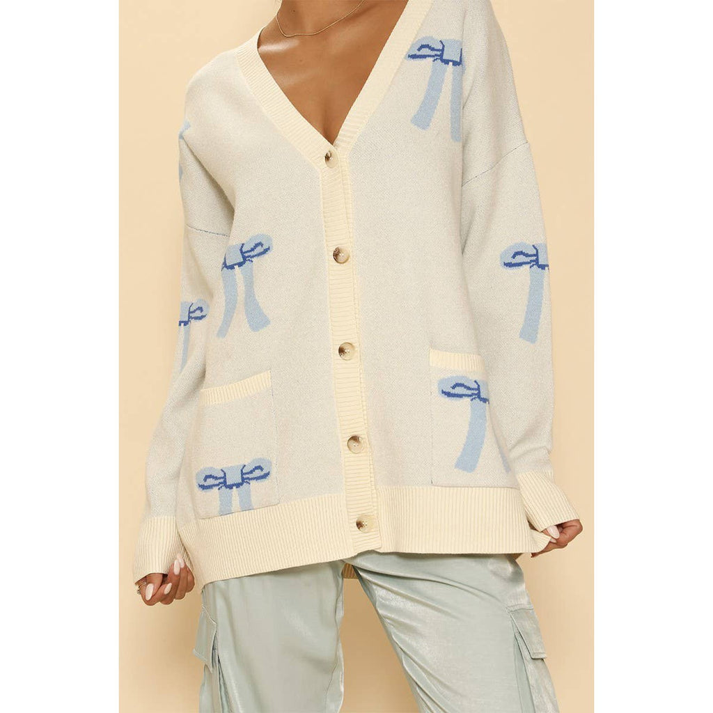 All Over Coquette Bow Knit Cardigan in Blue or Pink [Size Options: SM-XL]