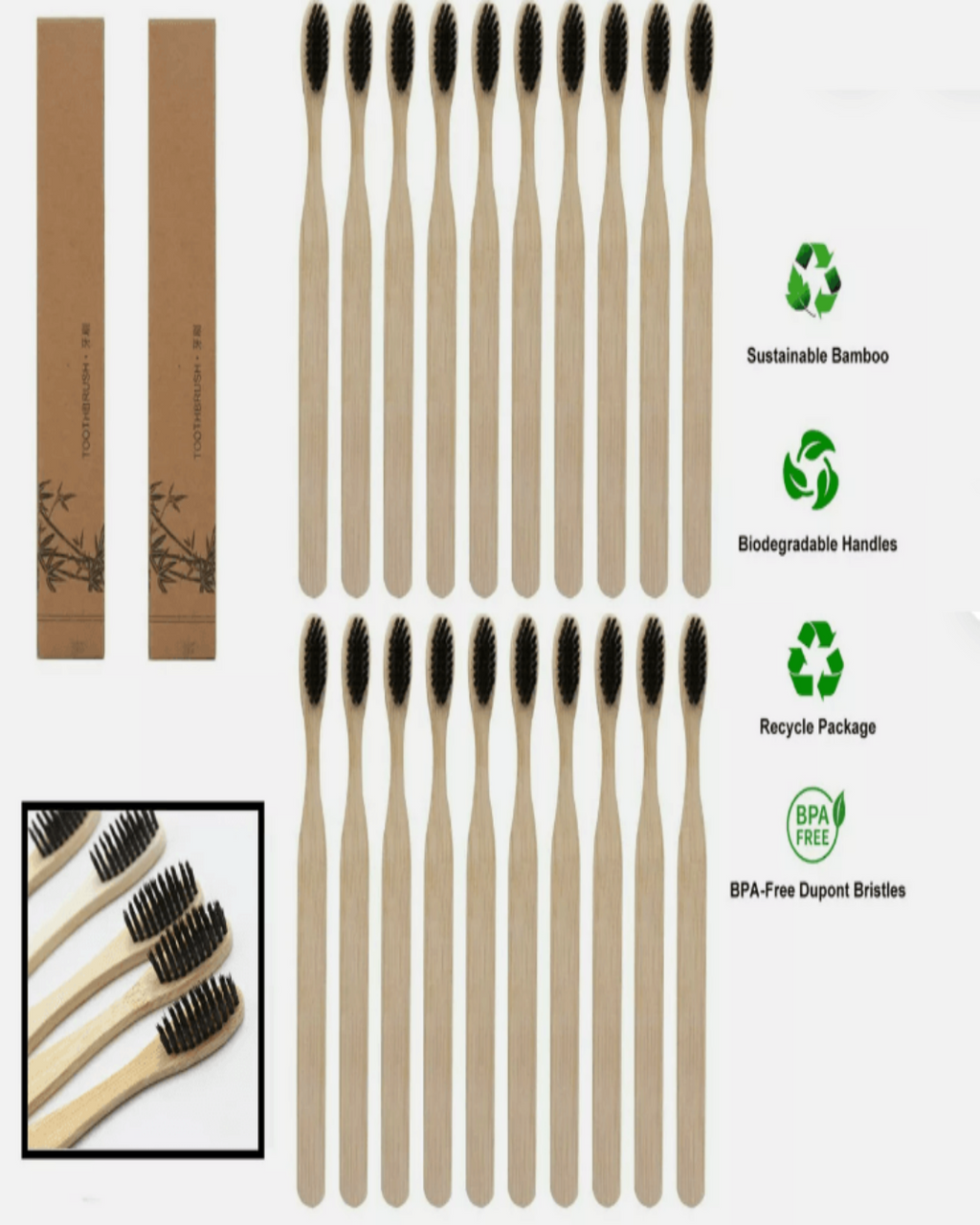SINGLE BAMBOO TOOTH BRUSH WITH CHARCOAL BRISTLES