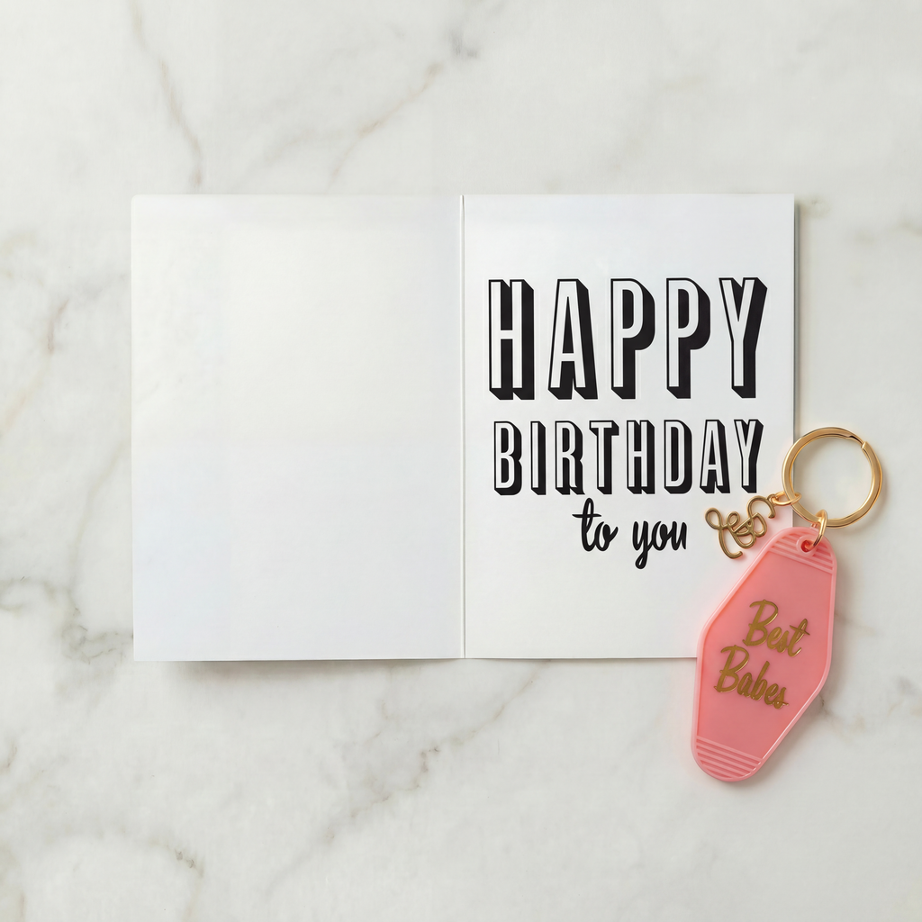 Best Babes Motel Style Keychain with Birthday Greeting Card | Gift for Her