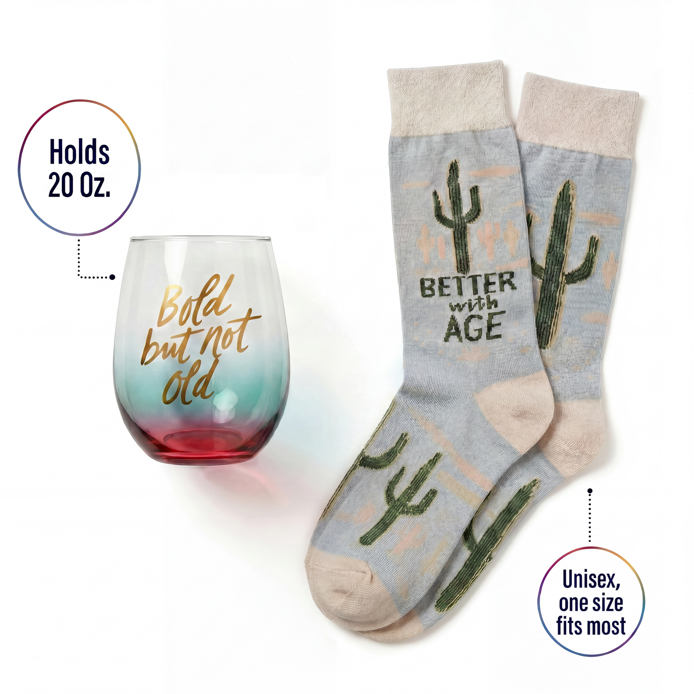 Bold But Not Old Gift Set | Wine Glass & Better with Age Socks in Gift Bag | Ready to Gift!