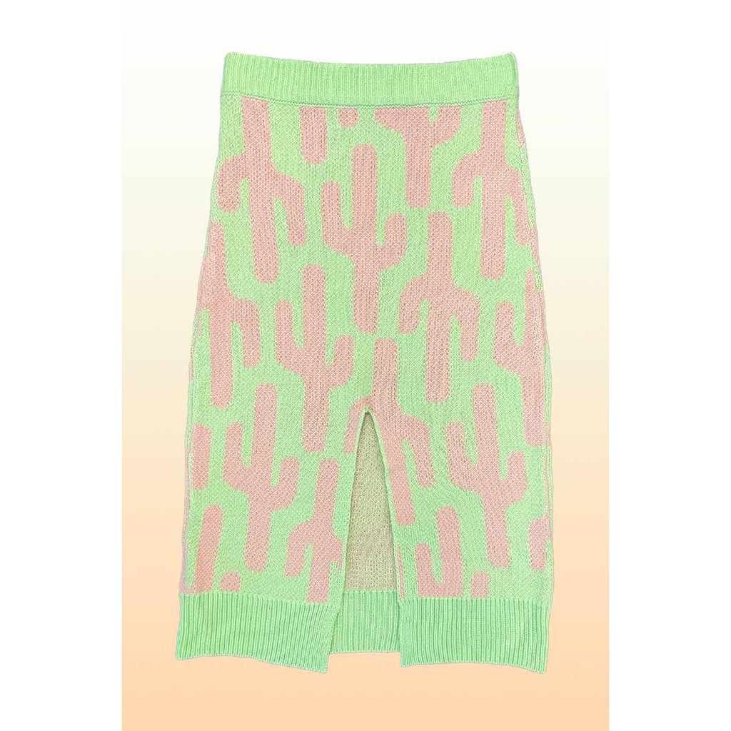 Cactus Knit Midi Skirt | Green Intarsia Cactus Sweater Skirt | Boho Desert Knit Skirt