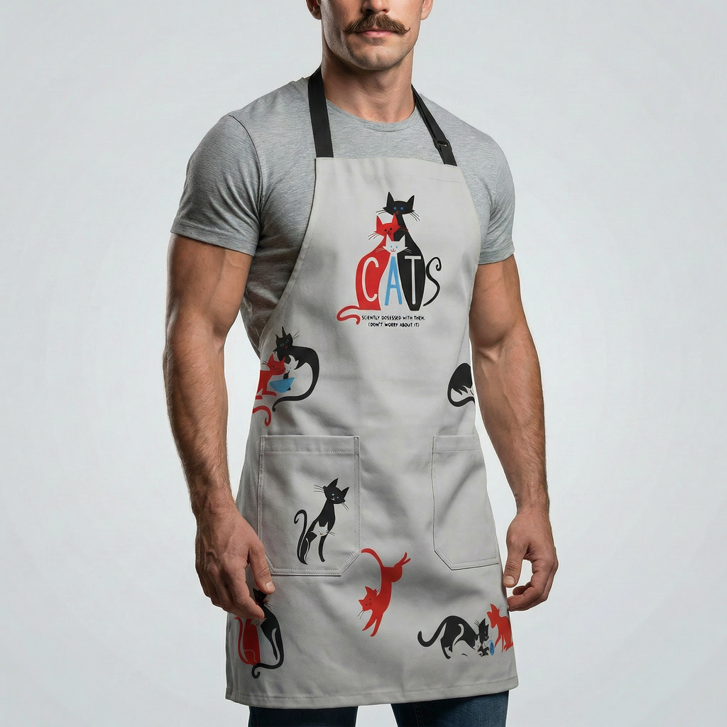 Cats. Slightly Obsessed With Them Funny Cooking and BBQ Apron Unisex 2 Pockets Adjustable Strap 100% Cotton | BlueQ at GetBullish