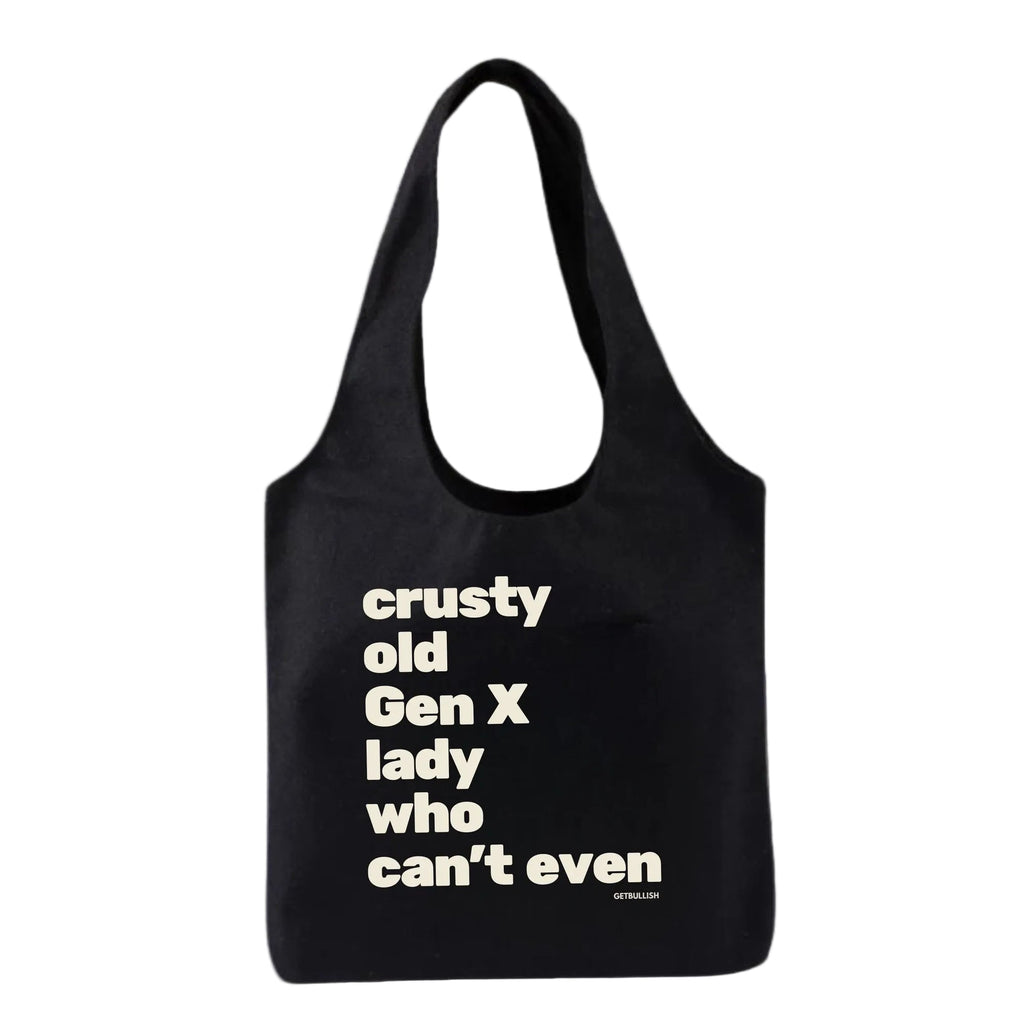 Crusty Old Gen X Lady Who Can't Even Keychain and Tote Bag Bundle | Motel Style Keyholder and Black Canvas Tote