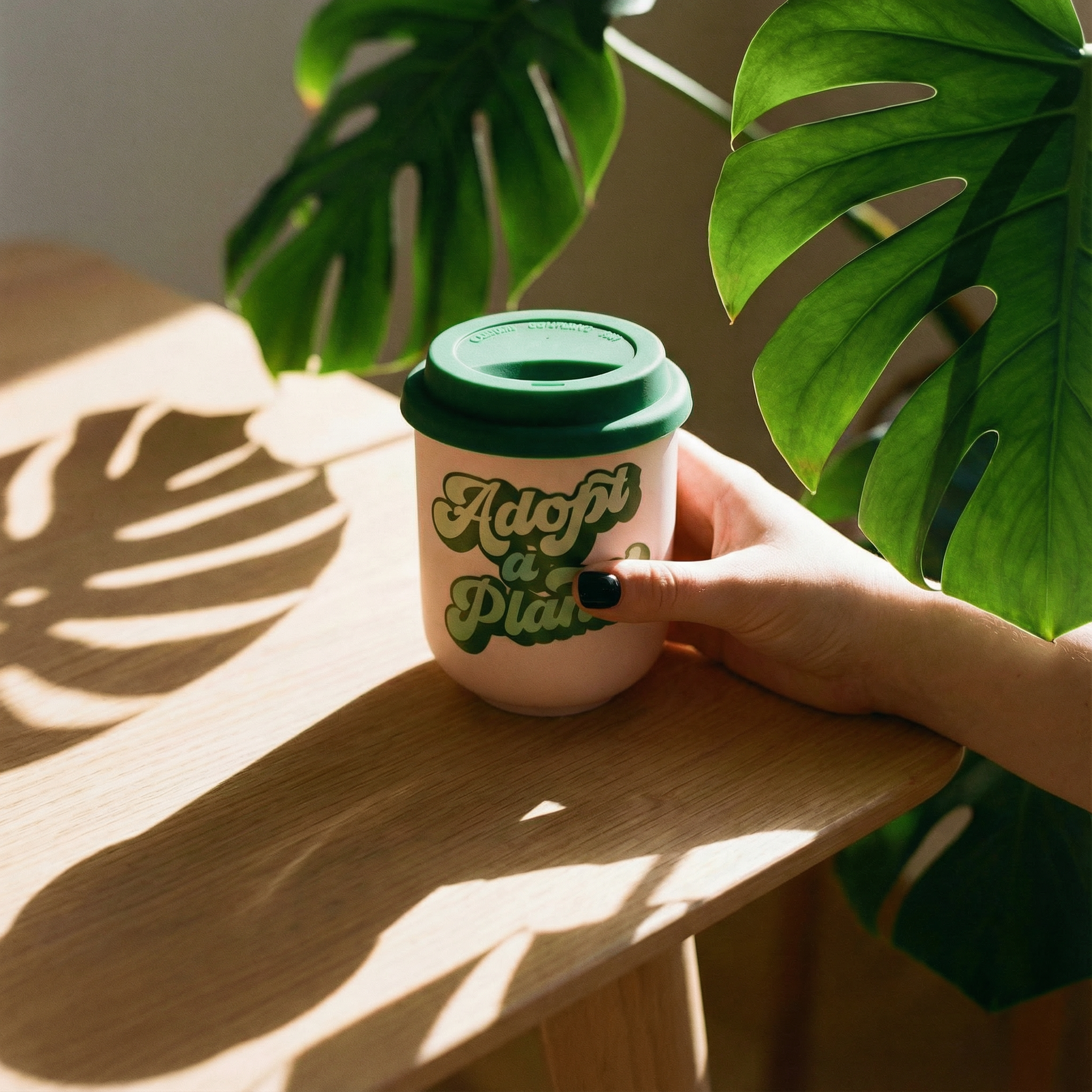 Adopt a Plant Ceramic To Go Mug | Holds 16 oz. | Eco Mug with Silicone Lid and Sleeve