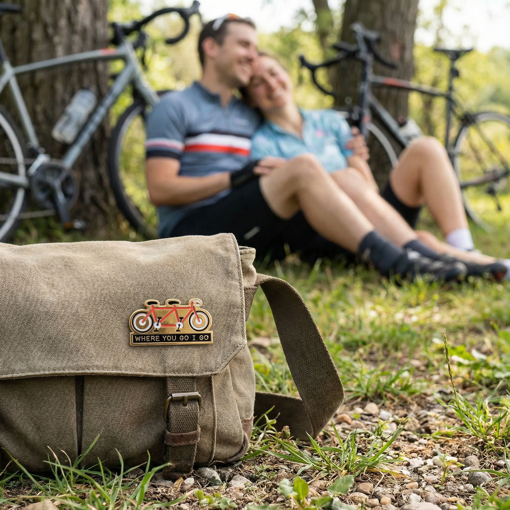 Cycling Love Enamel Pin in Gold