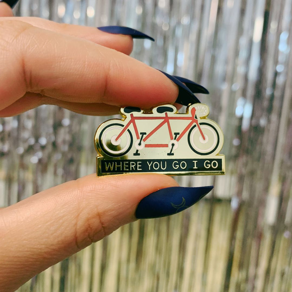 Cycling Love Enamel Pin in Gold