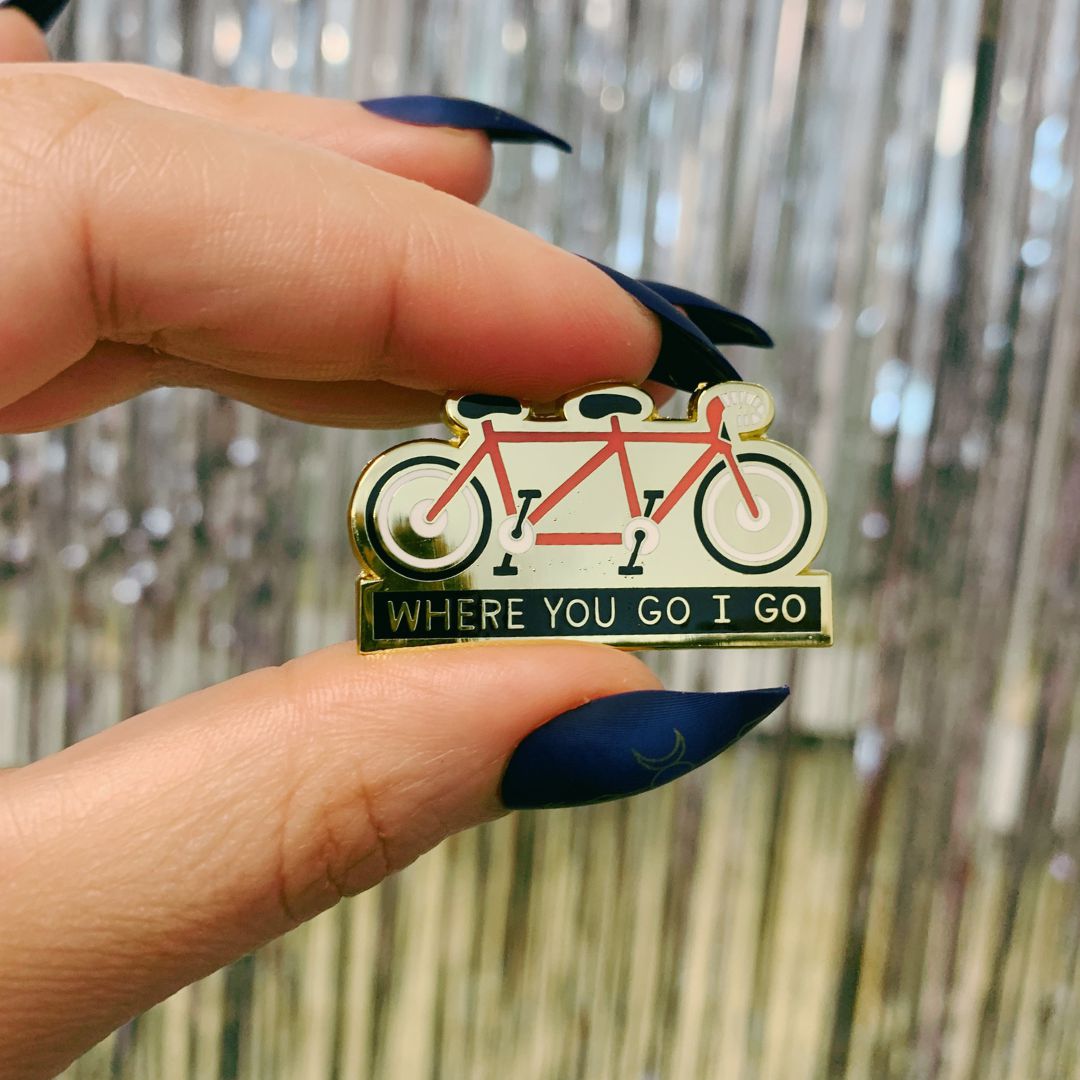 Cycling Love Enamel Pin in Gold