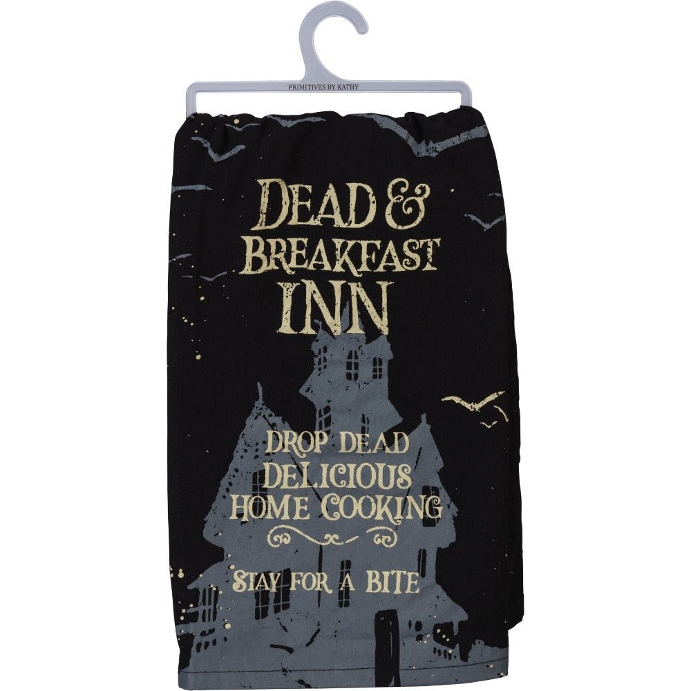 Dead And Breakfast Inn Halloween Dish Cloth Towel | Novelty Silly Tea Towels | Spooky Hilarious Kitchen Hand Towel | 28" x 28"