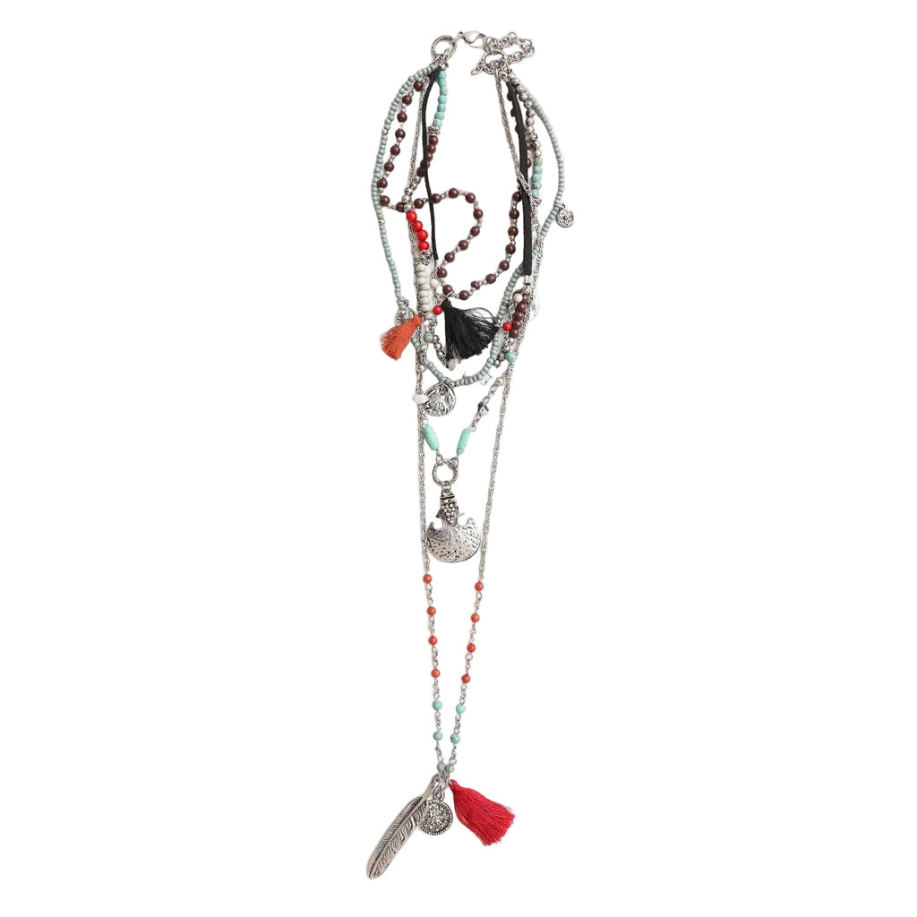 Feather Fringe Multi-Layered Necklace | Handmade Bohemian Style