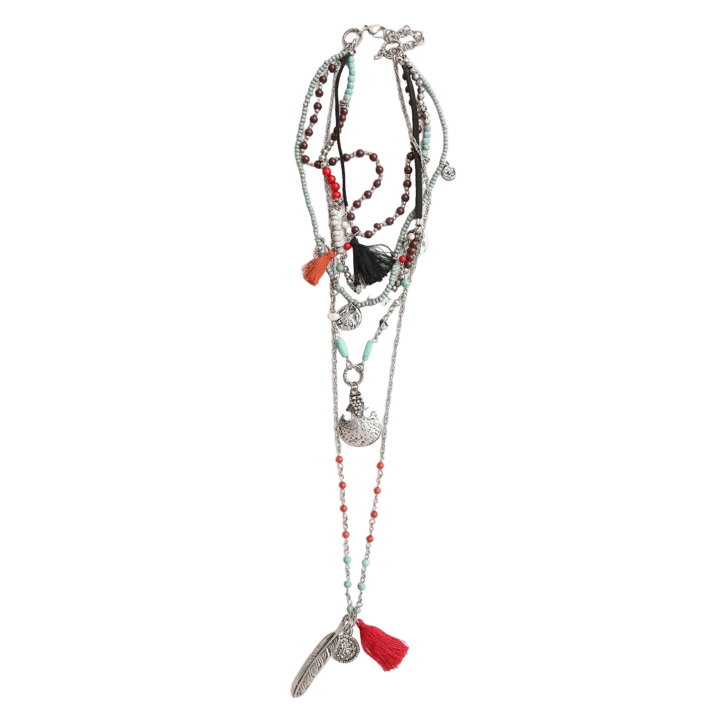 Feather Fringe Multi-Layered Necklace | Handmade Bohemian Style