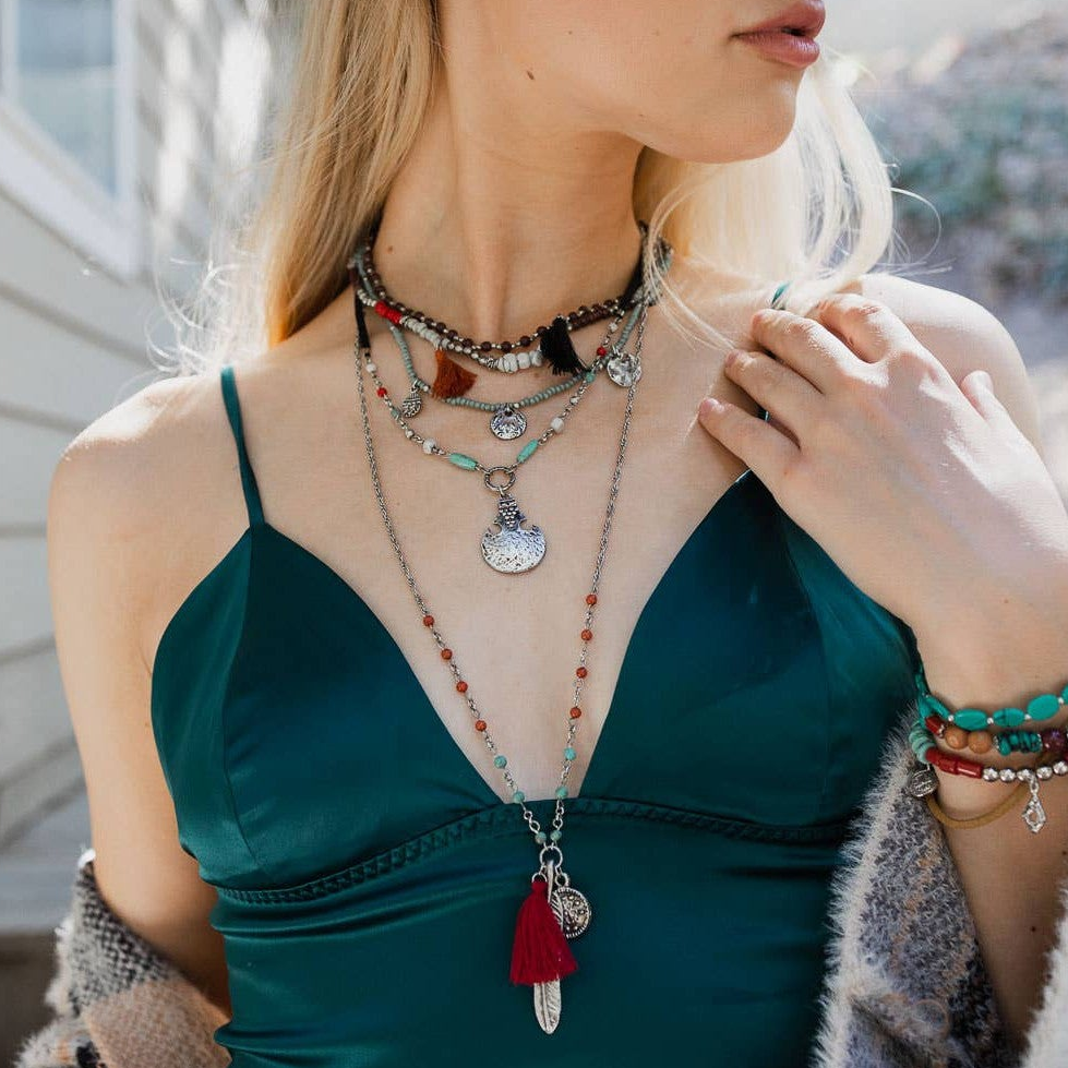 Feather Fringe Multi-Layered Necklace | Handmade Bohemian Style
