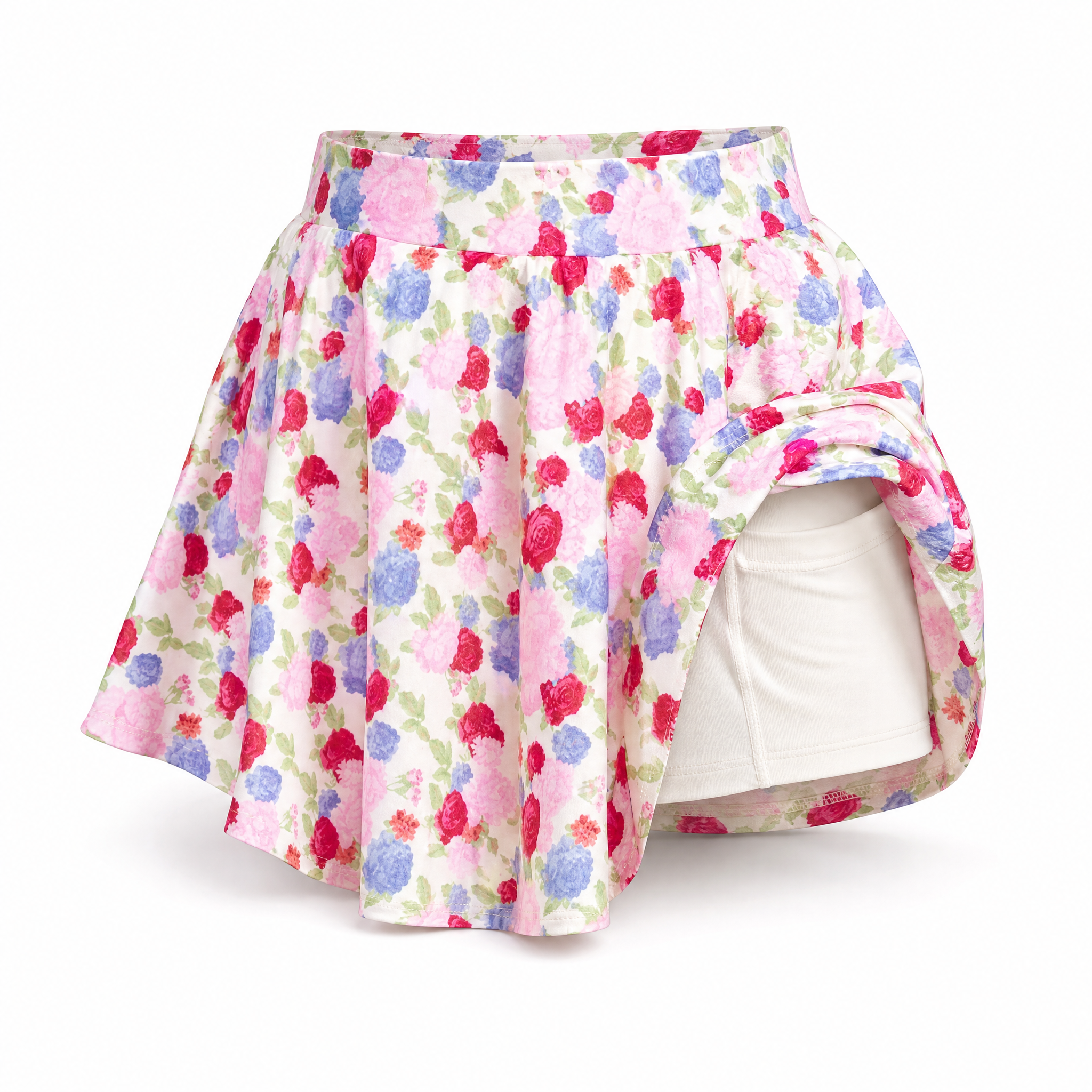 Floral Athletic Skirt with Built-in Undershorts | Pink & Blue Floral Print Skort [Sizes SM-M]