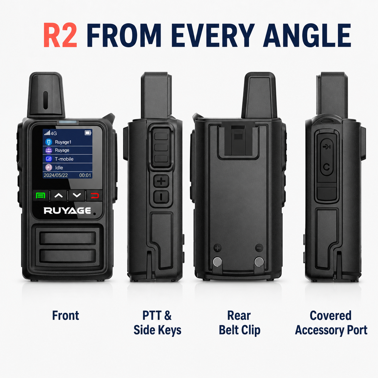 RUYAGE R2 Compact 4G LTE PoC Walkie Talkies – 2-Pack