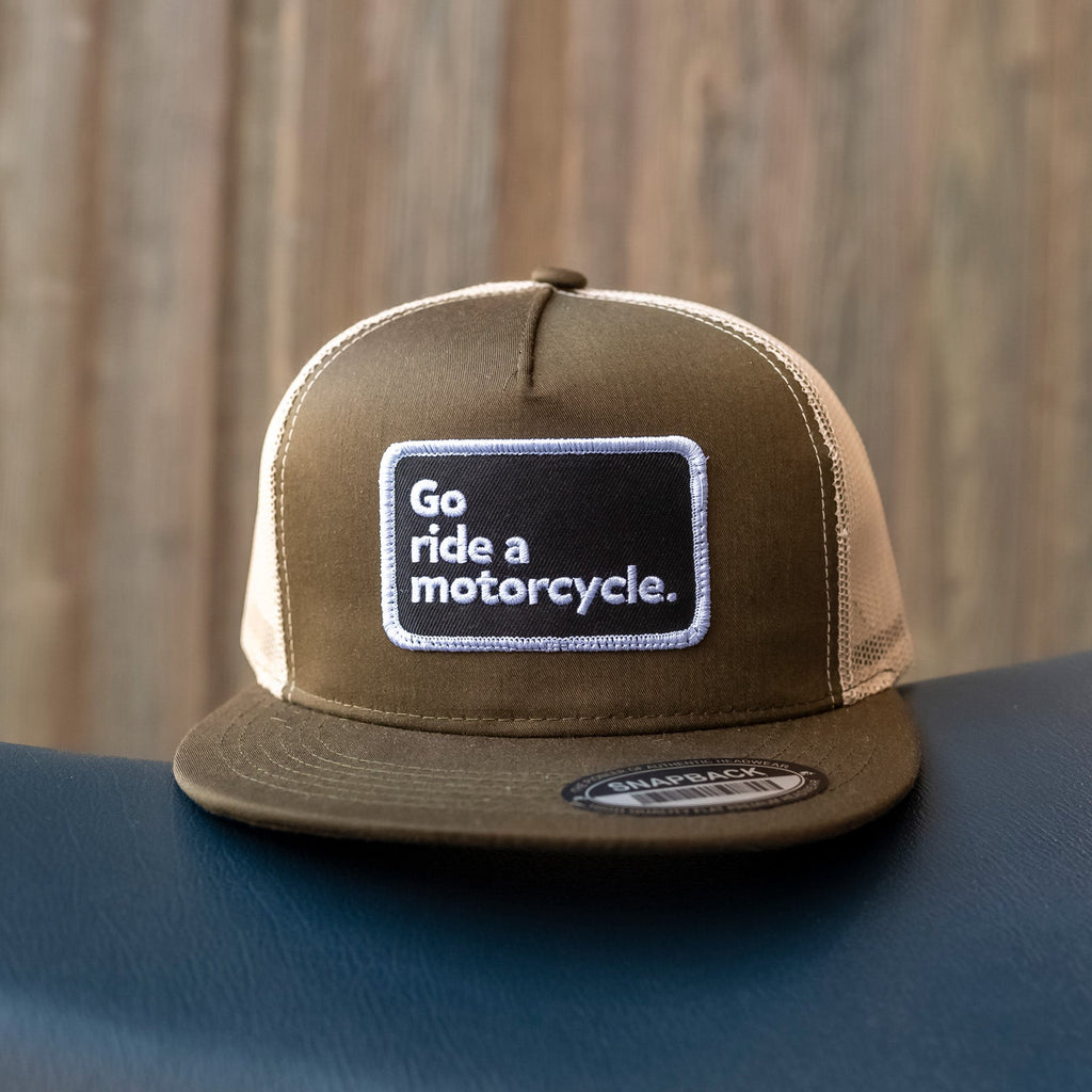 "Go ride a motorcycle" Brown/Khaki Snapback Trucker Hat