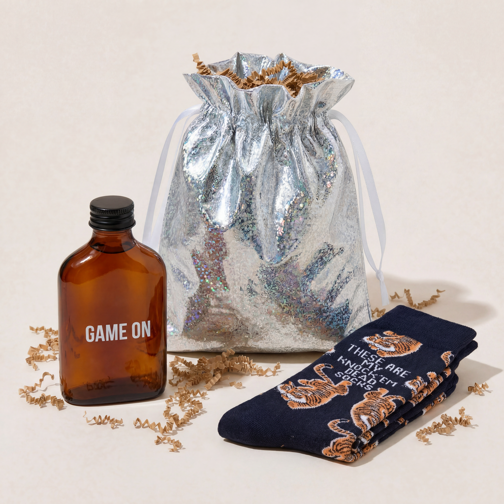 Game On Motivational Gift Set | Mini Flask & Knock 'Em Dead Socks in Gift Bag | Ready to Gift!