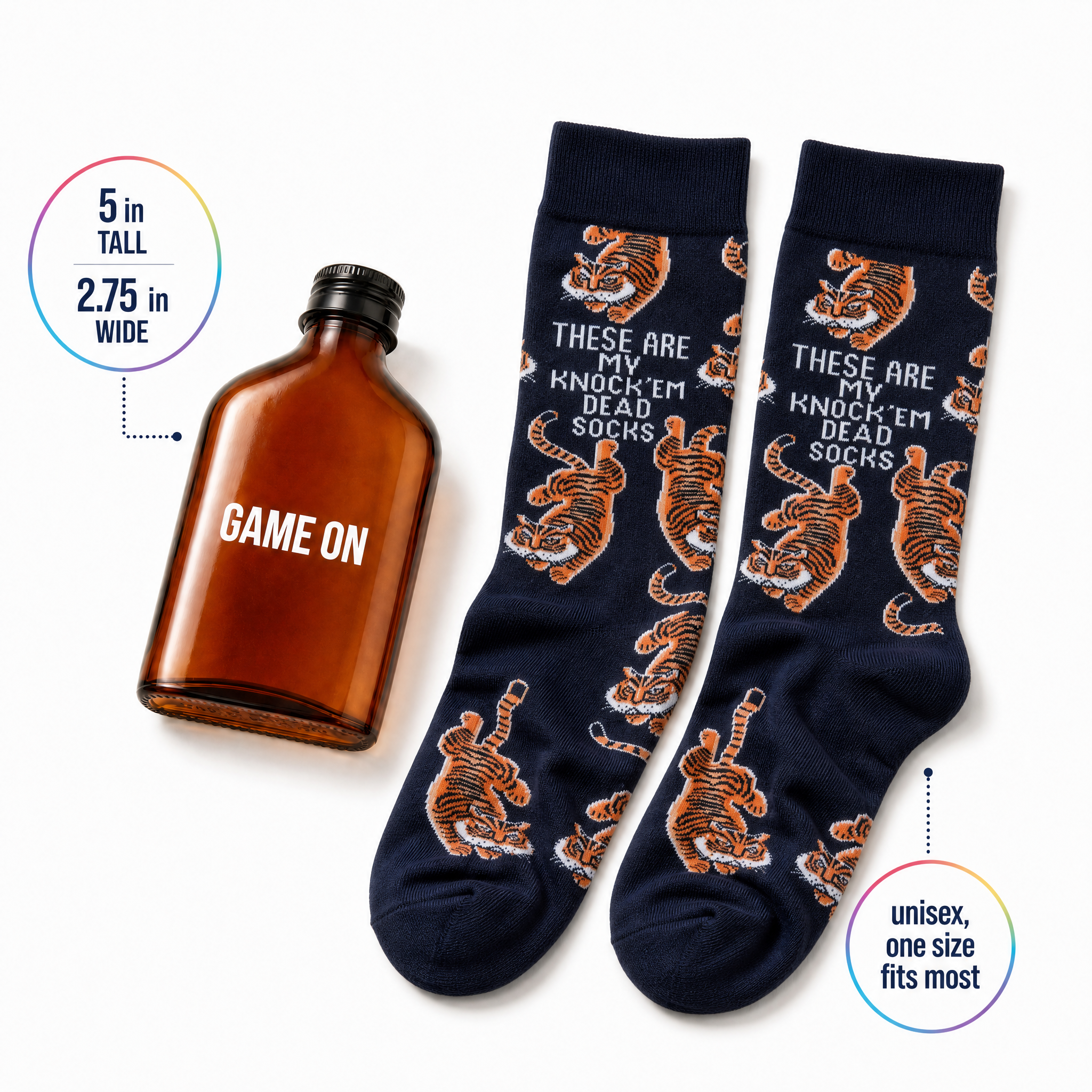 Game On Motivational Gift Set | Mini Flask & Knock 'Em Dead Socks in Gift Bag | Ready to Gift!