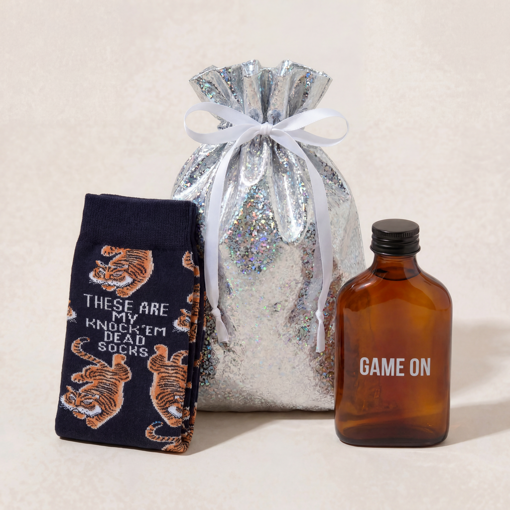 Game On Motivational Gift Set | Mini Flask & Knock 'Em Dead Socks in Gift Bag | Ready to Gift!
