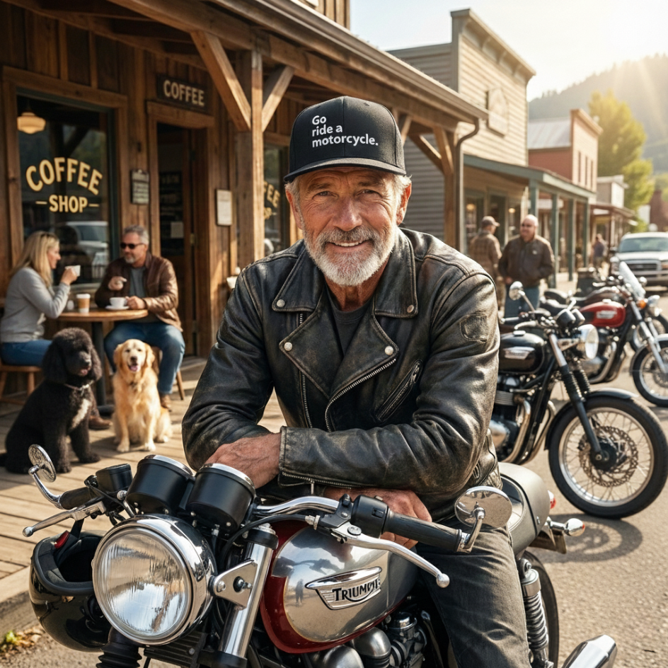 "Go ride a motorcycle" Embroidered Cotton Twill Snapback Hat