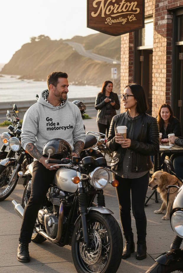 "Go ride a motorcycle" Checkered Flag Hoodie (black ink)