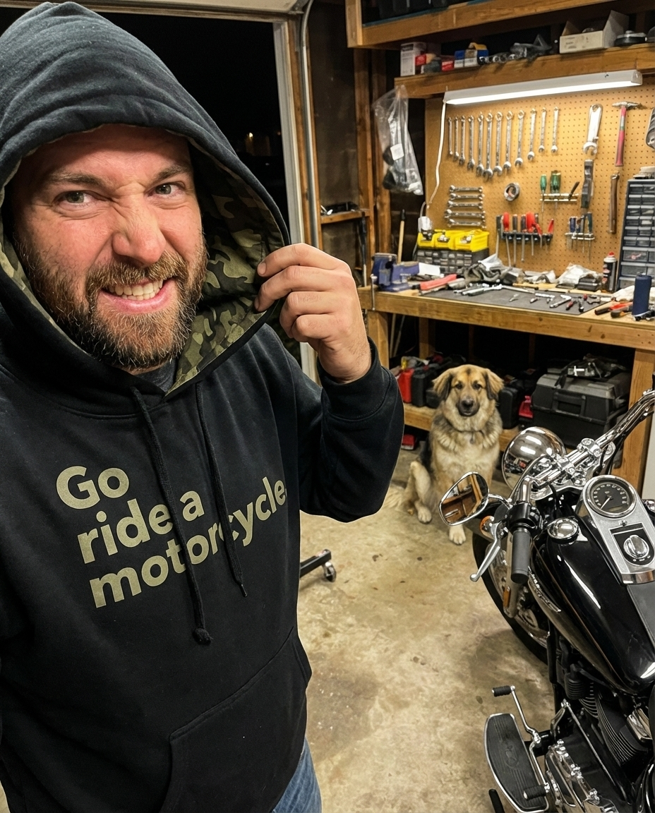 "Go ride a motorcycle" Camo-Lined Hoodie