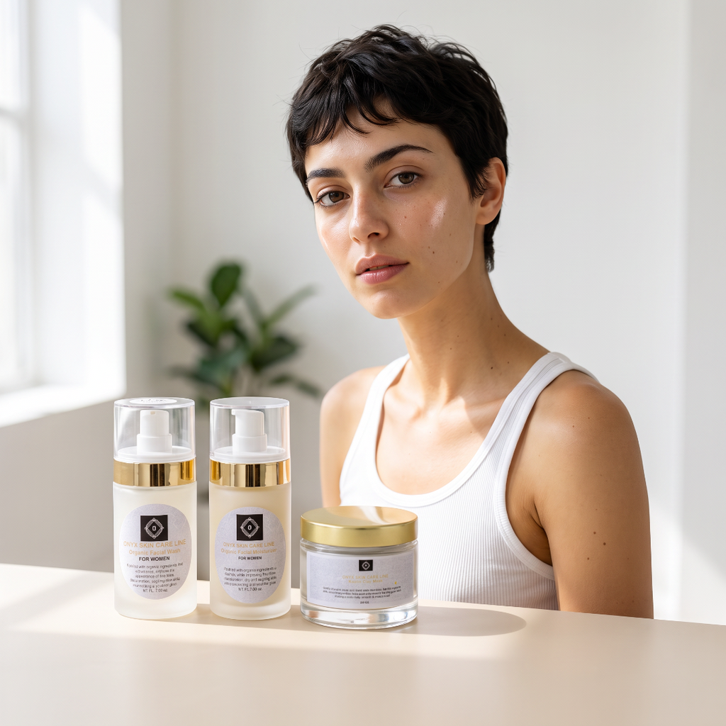 Organic Three Step Facial System - Wash, Moisturizer & Kaolin Mud Mask - For WOMEN