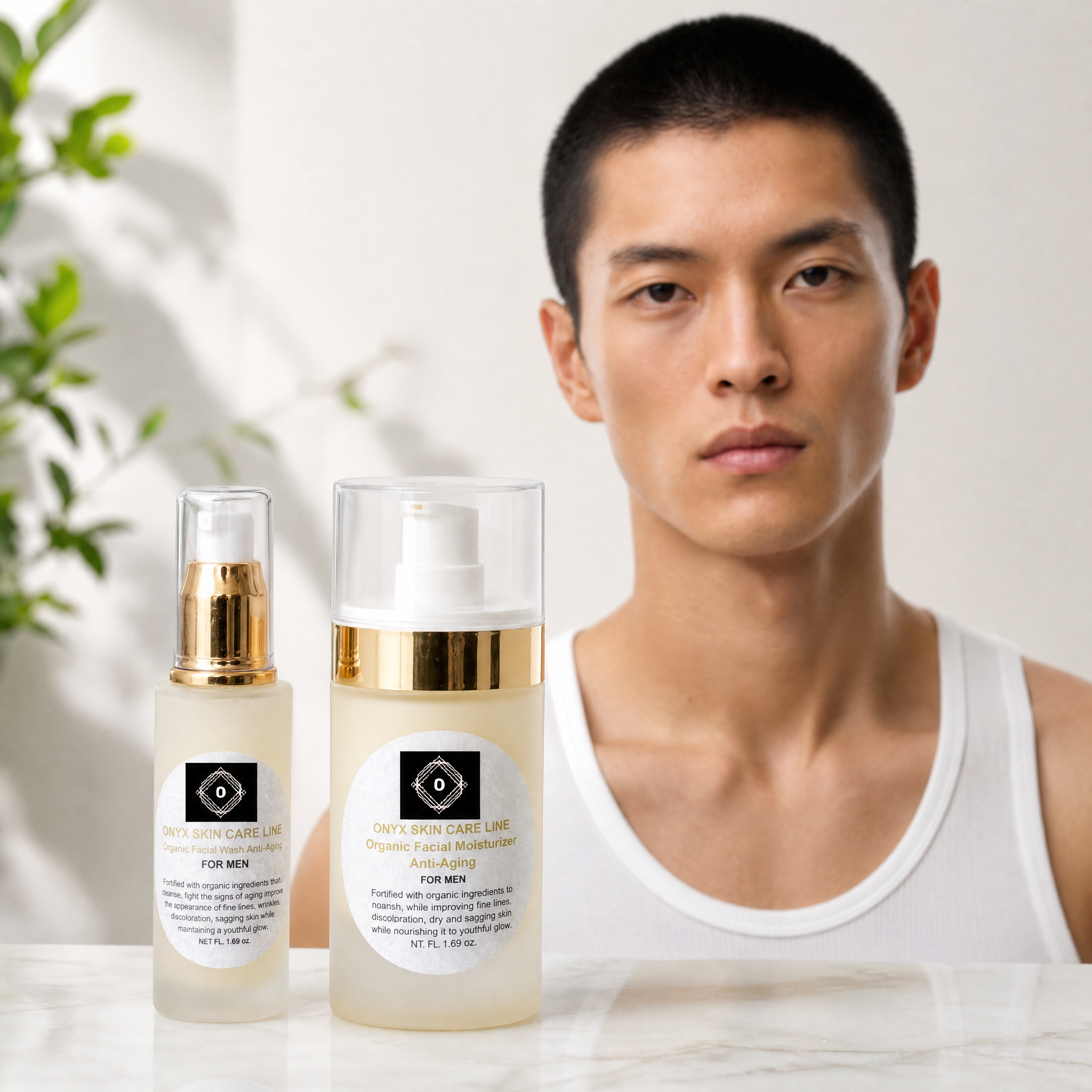 Organic Two-Step Anti-Aging System Facial Wash and Moisturizer  - For MEN
