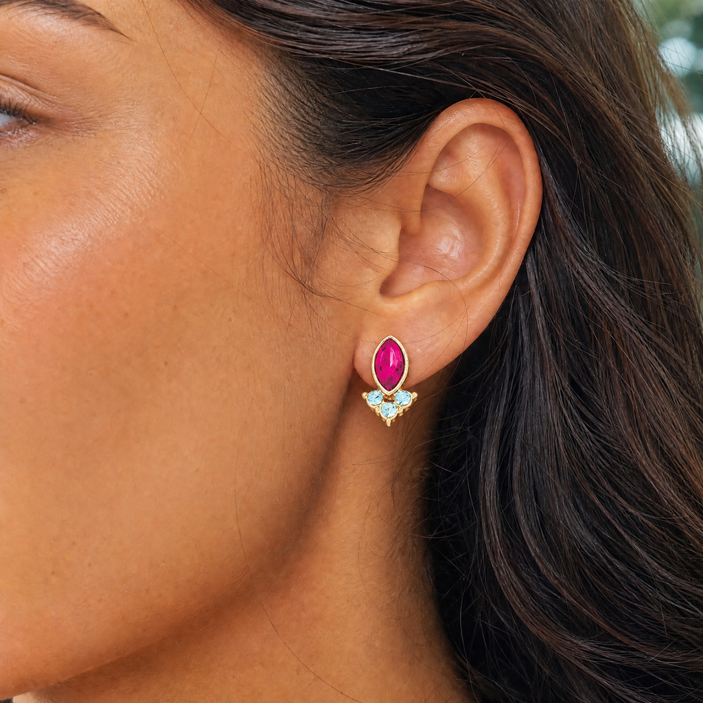 Girl Power Gemstone Leather Tag Earrings