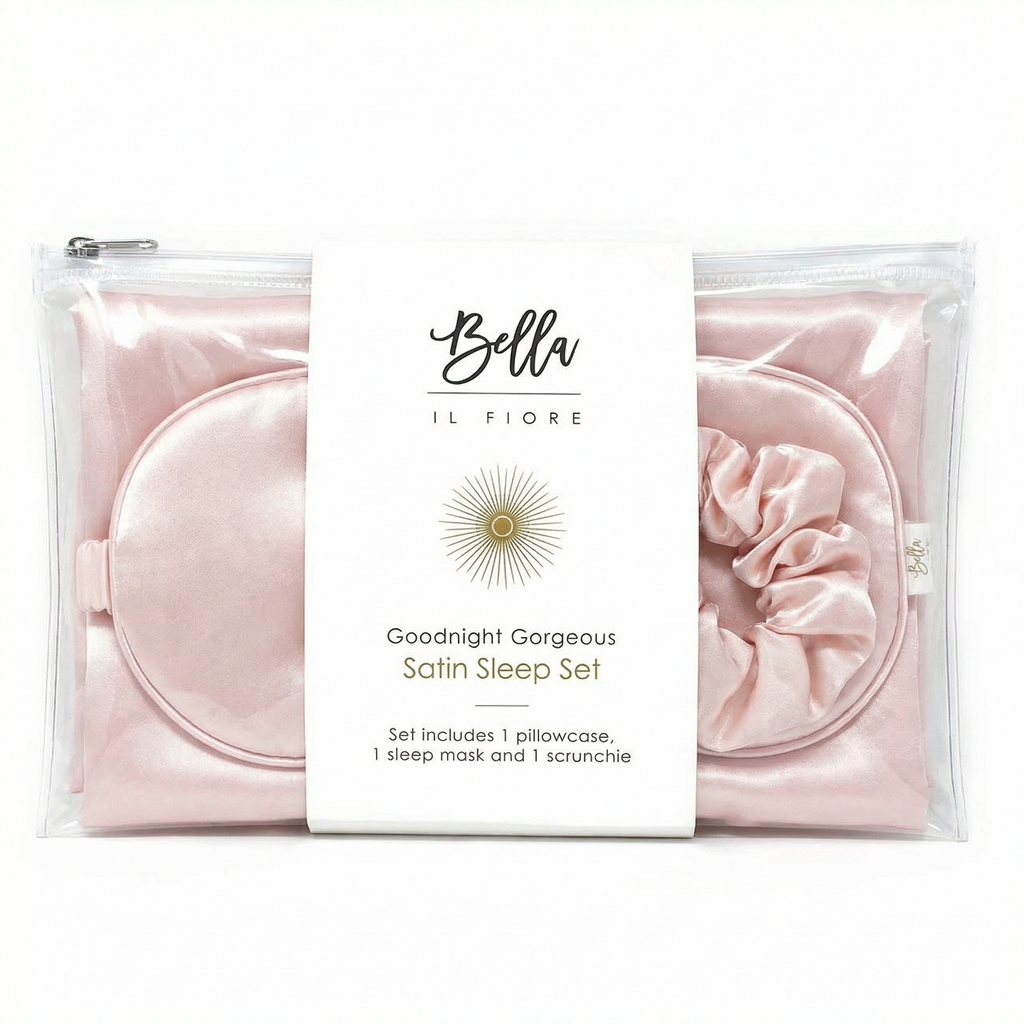 Goodnight Gorgeous Pink Satin Sleep Set | Pillowcase Sleep Mask Scrunchie Gift Set For Her
