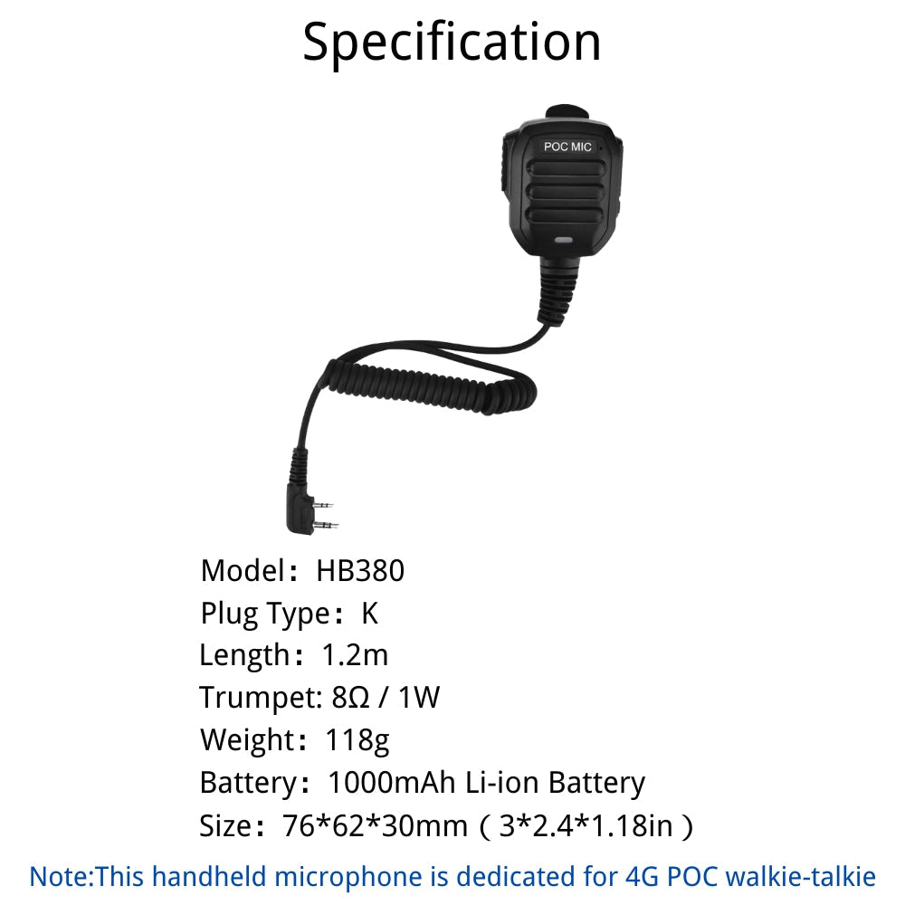 RUYAGE HB380 Amplified Speaker Microphone for 4G LTE PoC Radios