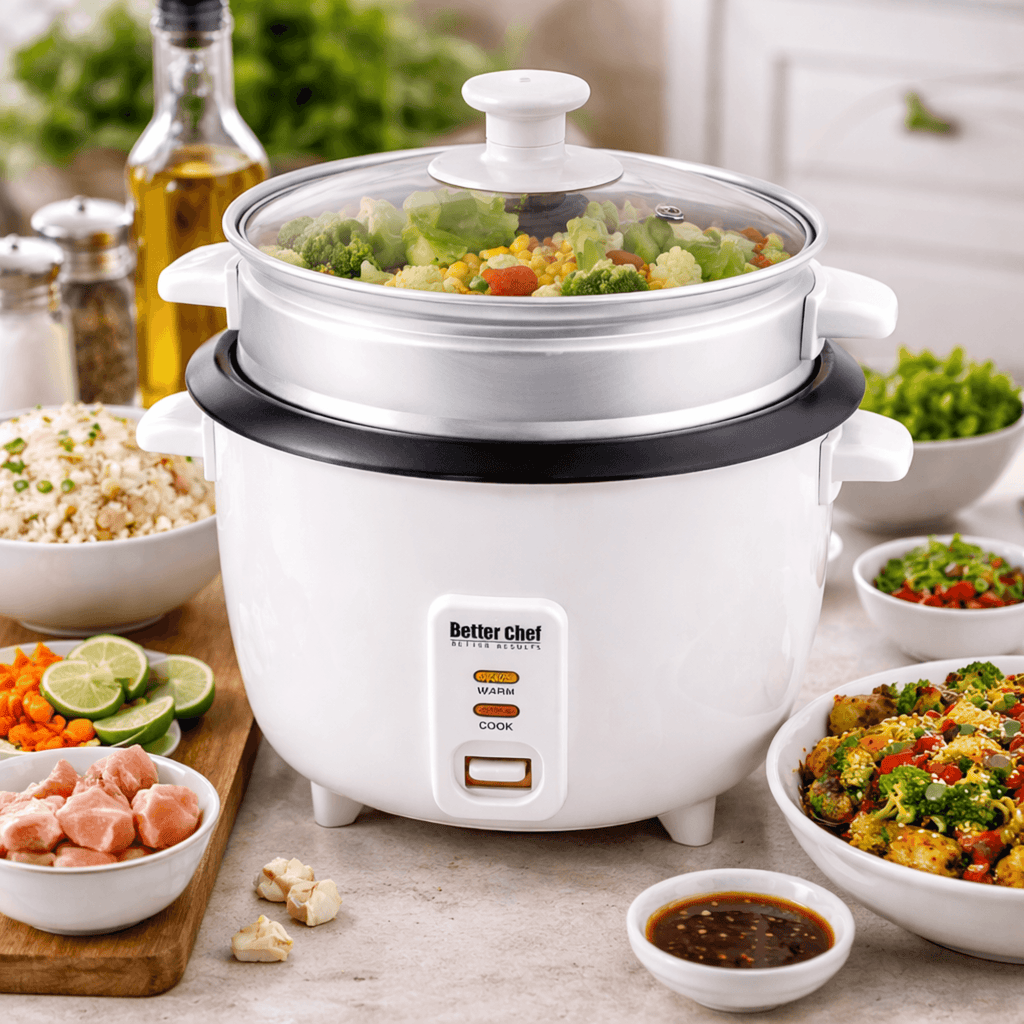 Better Chef 10-Cup - 20-Cup Cooked - Non-Stick Rice Cooker with Steamer Attachment