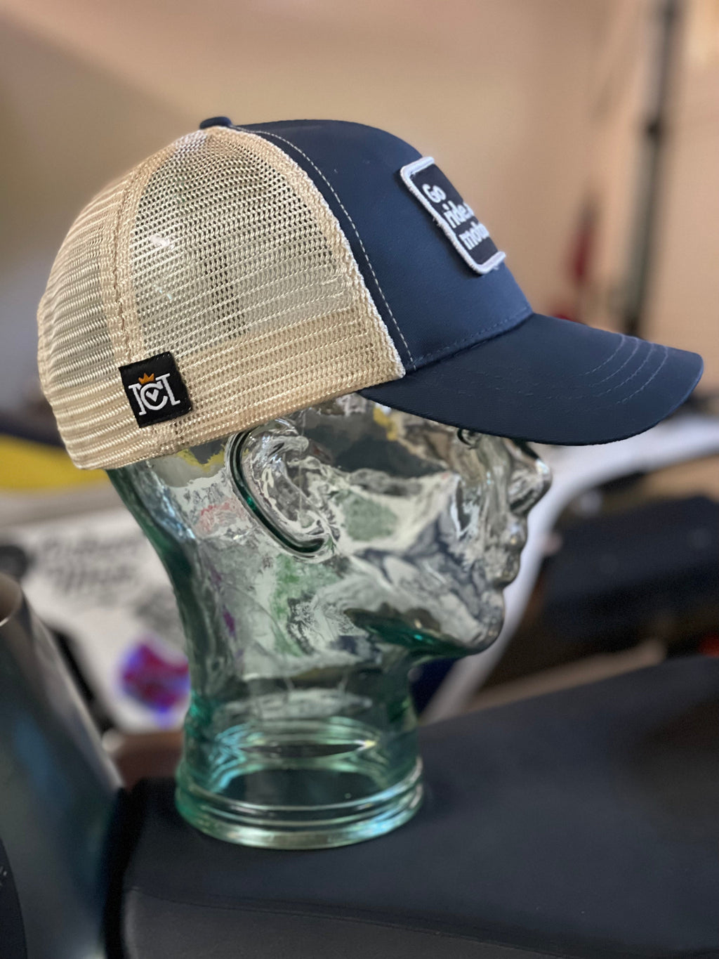 "Go ride a motorcycle" Organic Recycled Trucker Hat