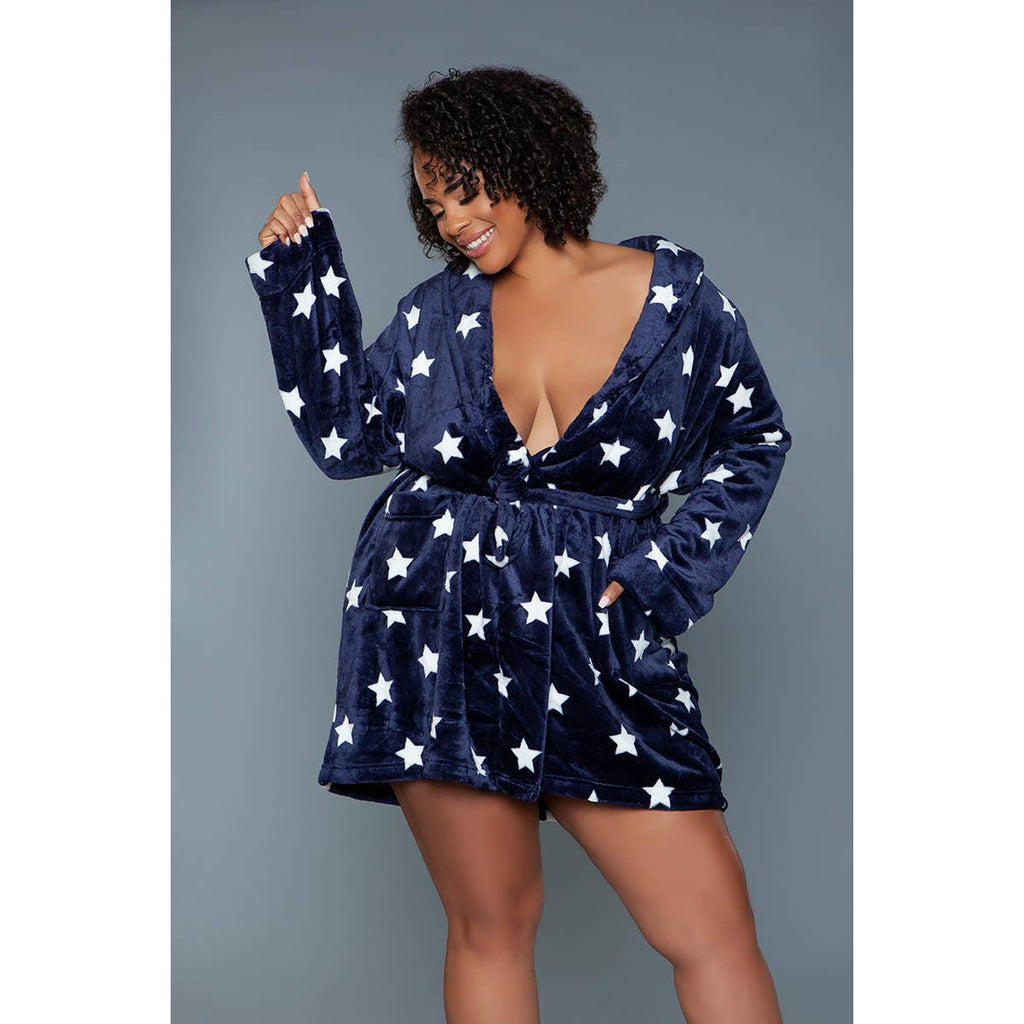 Kaylee Robe Navy & White Star Print | Giftable Luxurious Ultra Soft [Size L/XL Only]