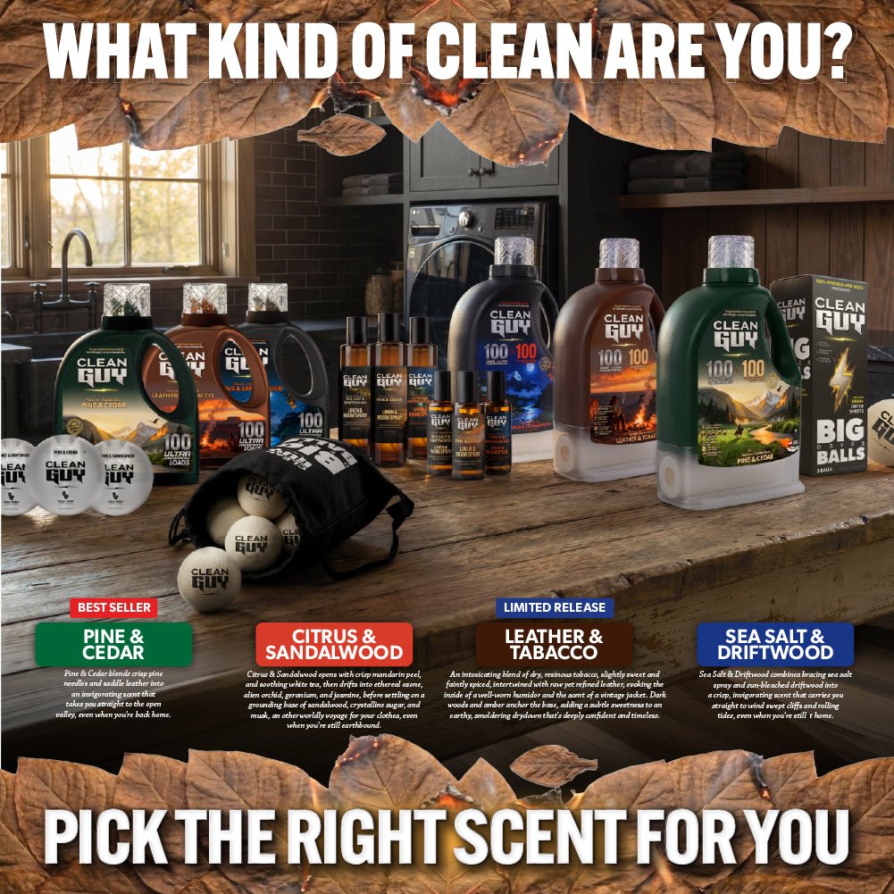 Heavy Duty Premium Laundry Detergent + Built-In Dryer Sheets (100 Loads) -  LEATHER & TOBACCO
