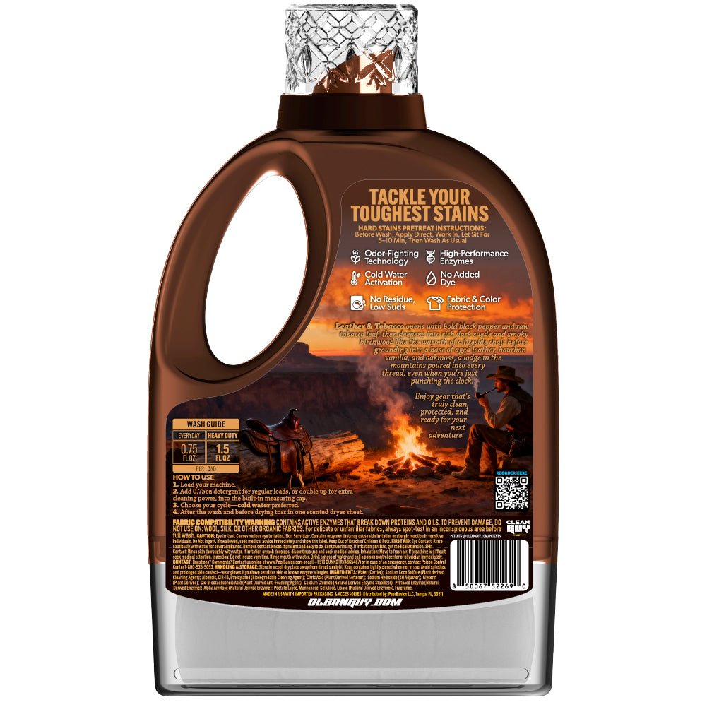 Heavy Duty Premium Laundry Detergent + Built-In Dryer Sheets (100 Loads) -  LEATHER & TOBACCO